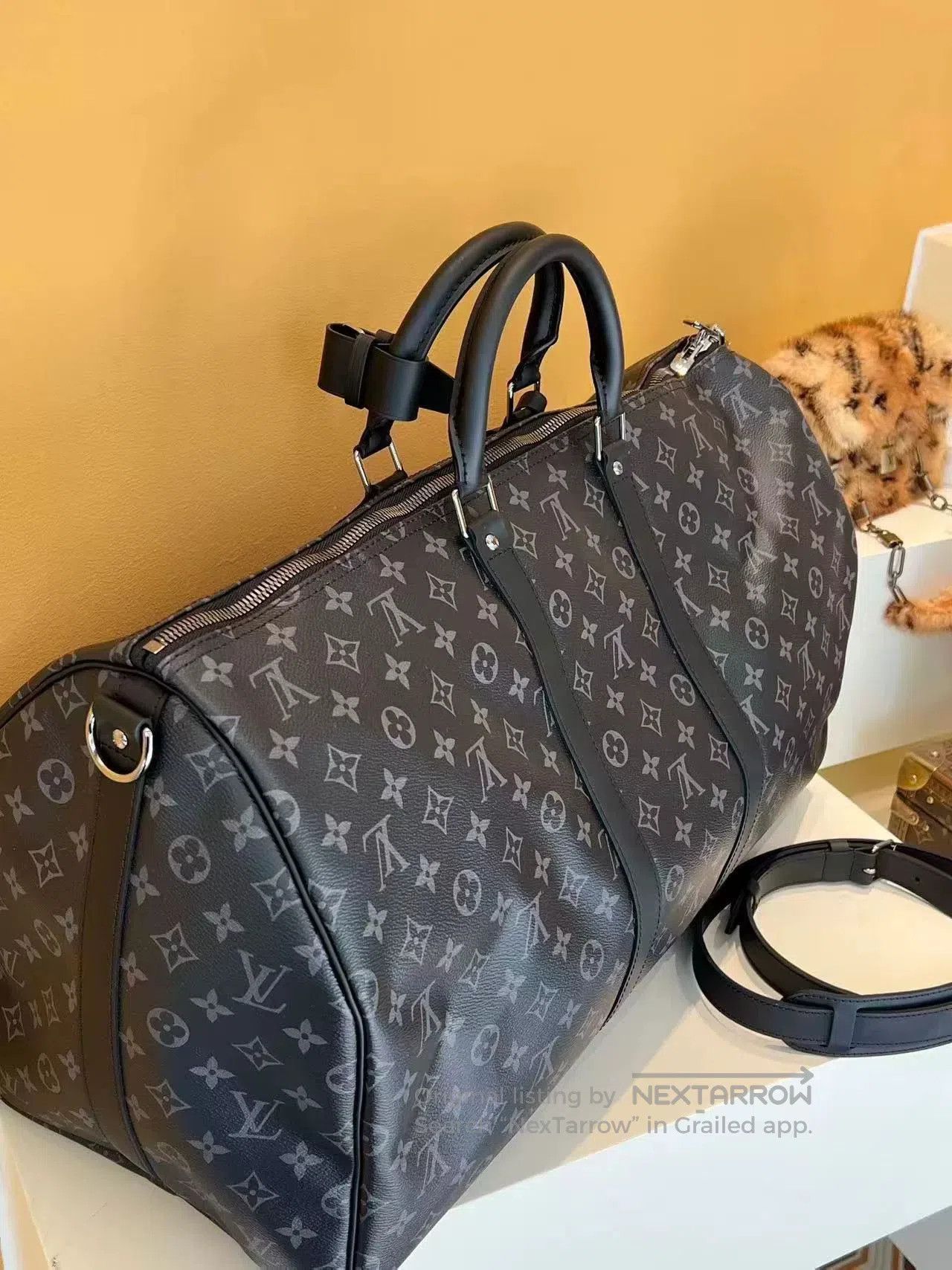 Louis Vuitton LV Black Flower Keepall 55 Bag. Size ONE SIZE - 4 Thumbnail
