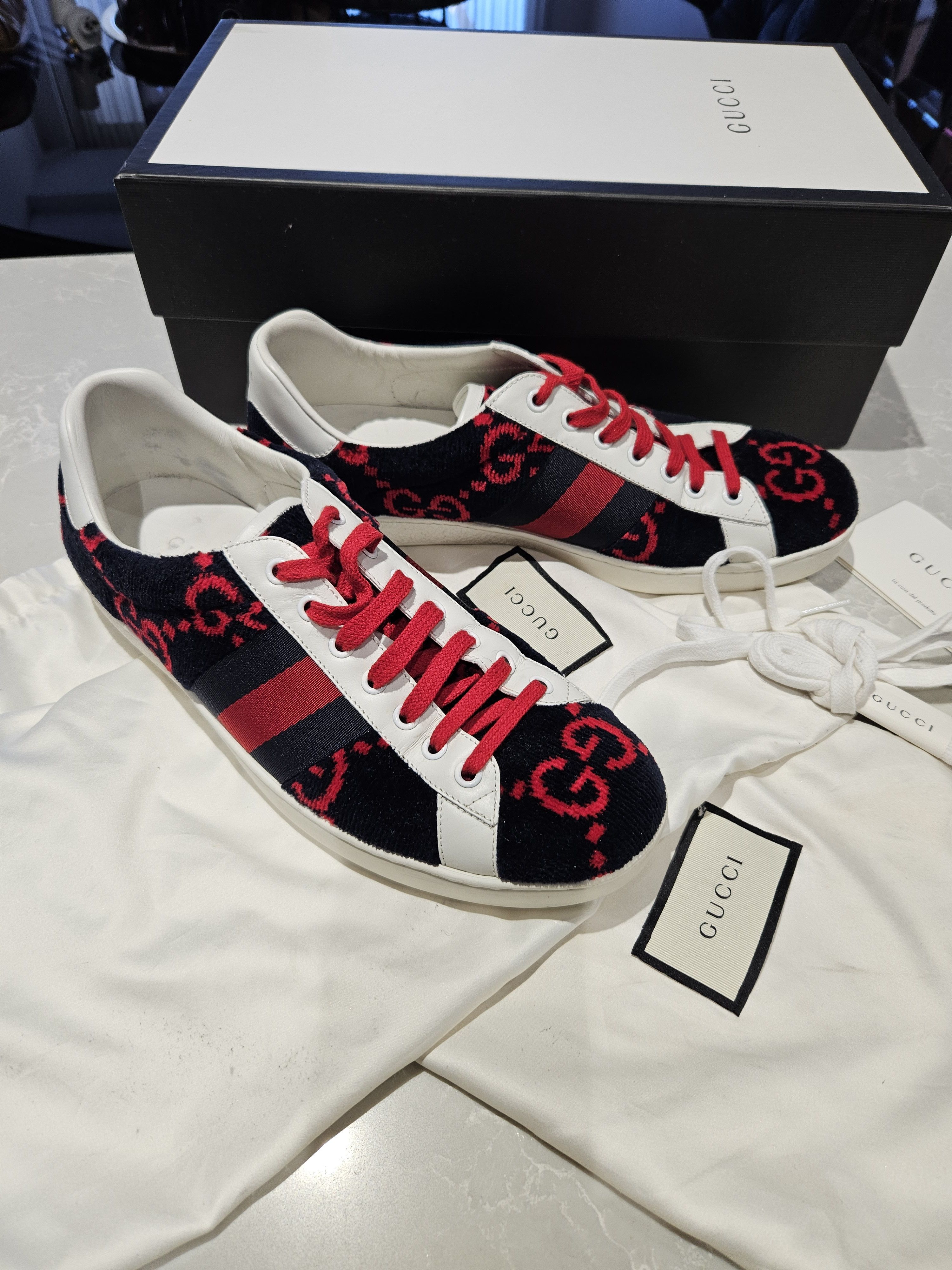 Gucci Gucci Ace sneakers Dark Navy & red monogram velour sneakers Size US 8 / EU 41 - 3 Thumbnail