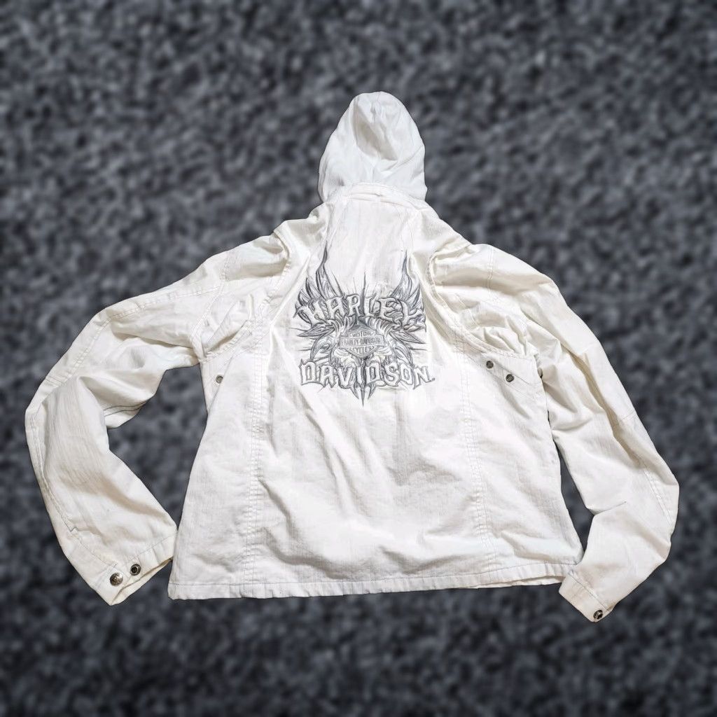 Harley Davidson VINTAGE Harley-Davidson Embroidered Hoodie Jacket SHORT White M Womens Logo Full Zip Hooded Biker 90s Casual Distressed Size M / US 6-8 / IT 42-44 - 1 Thumbnail