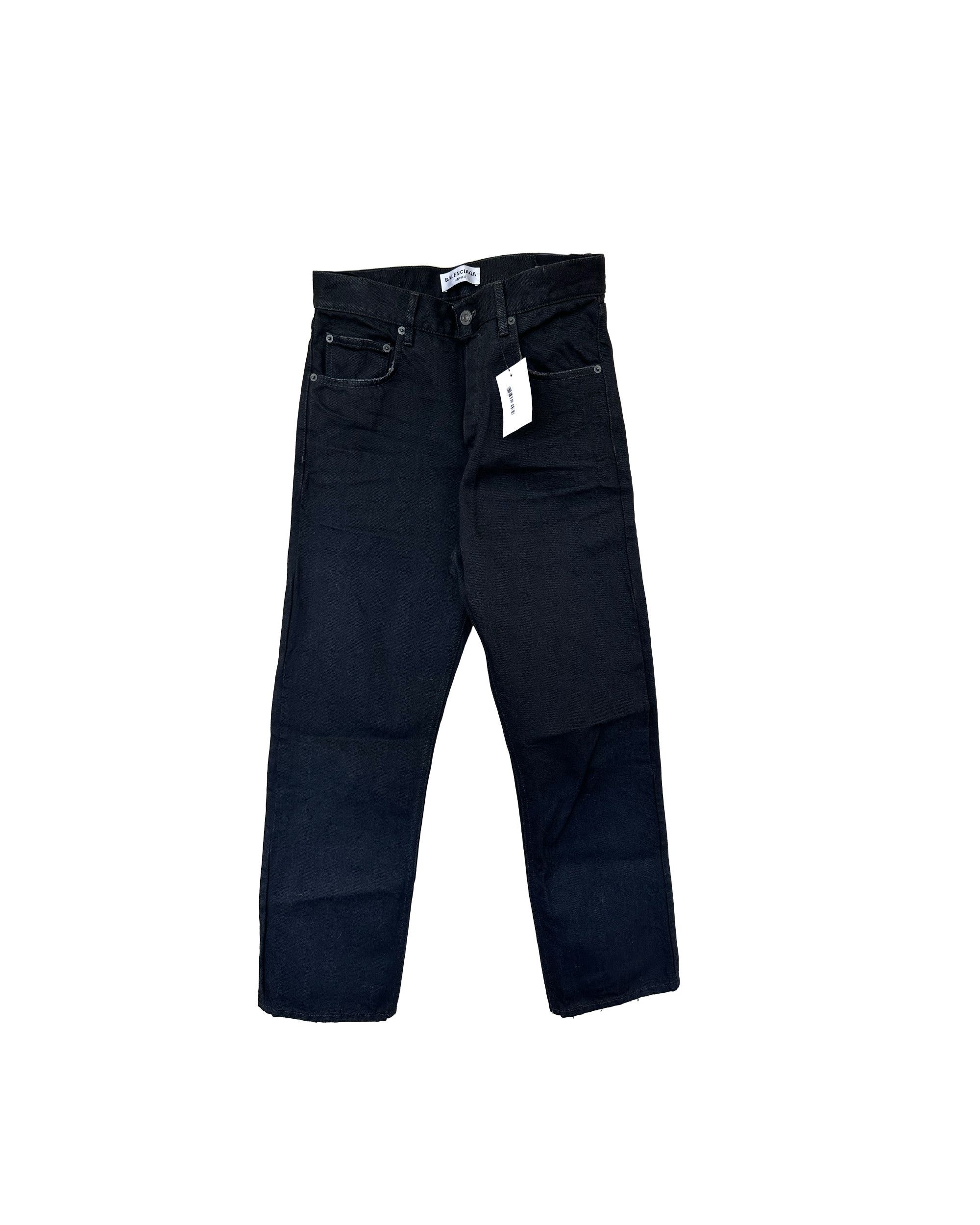 image of Balenciaga Mid Rise Straight Leg Heel Bite Unisex Denim in Black, Men's (Size 29)