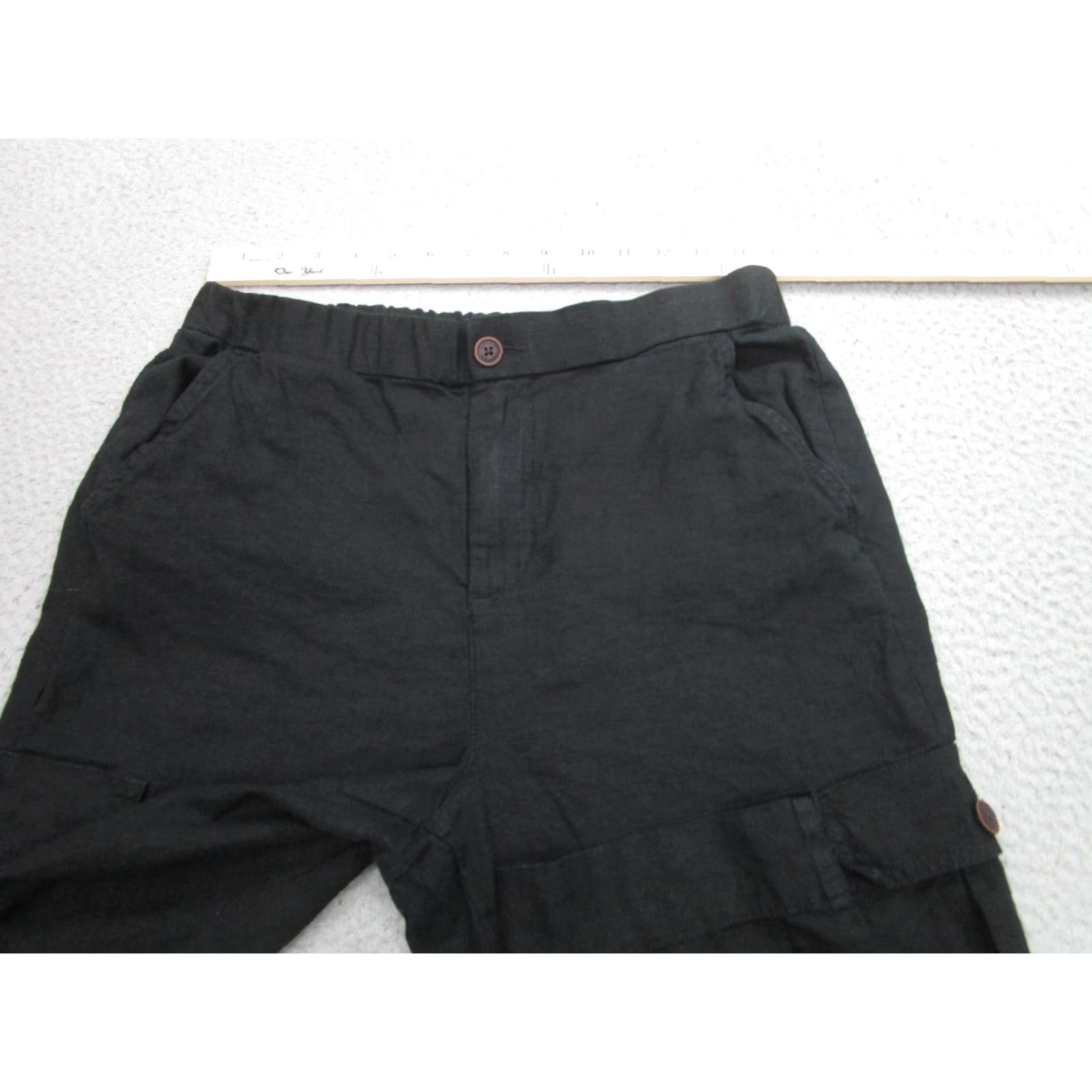 Lucky Brand VINTAGE Lucky Brand Cargo Pants Womens Medium Black Casual Travel Outdoor Linen Rayon Elastic Waist Pockets 29in Inseam Size 32" / US 10 / IT 46 - 3 Thumbnail
