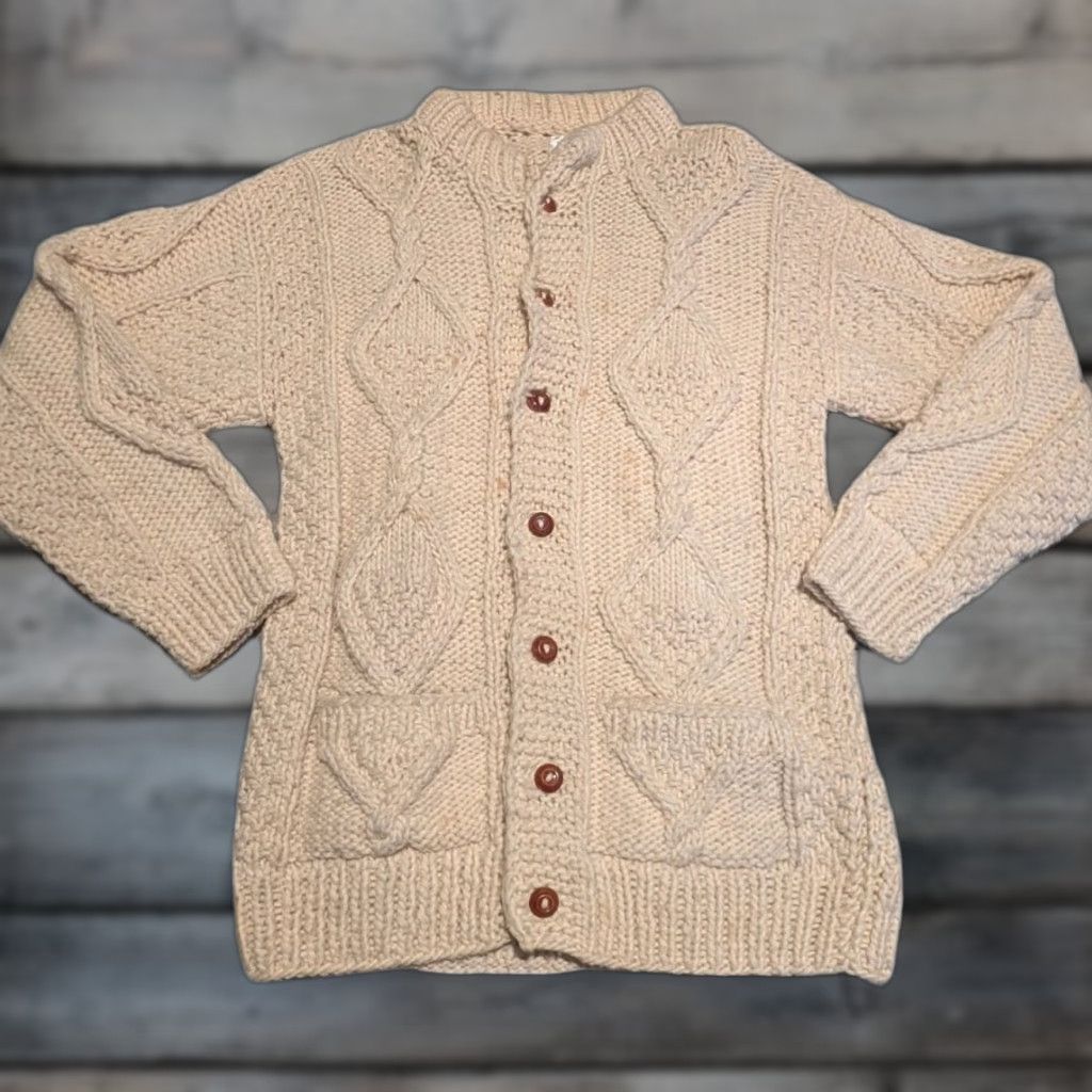 Vintage VINTAGE Sisandina Womens Cardigan Sweater Wool M/L Cream Fisherman Mock Neck Zipper Pockets Heavyweight Knit Long Sleeve Size M / US 6-8 / IT 42-44 - 1 Thumbnail