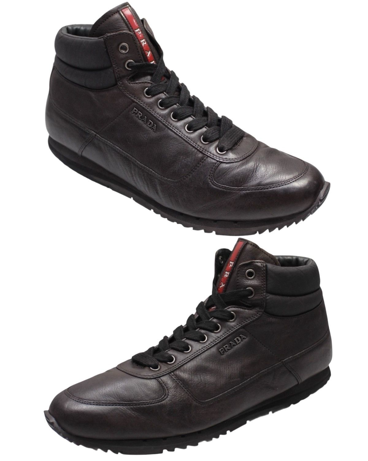 Prada 2000S PRADA SPORT BROWN LEATHER HIGH-TOP SNEAKERS Size US 9 / EU 42 - 3 Thumbnail