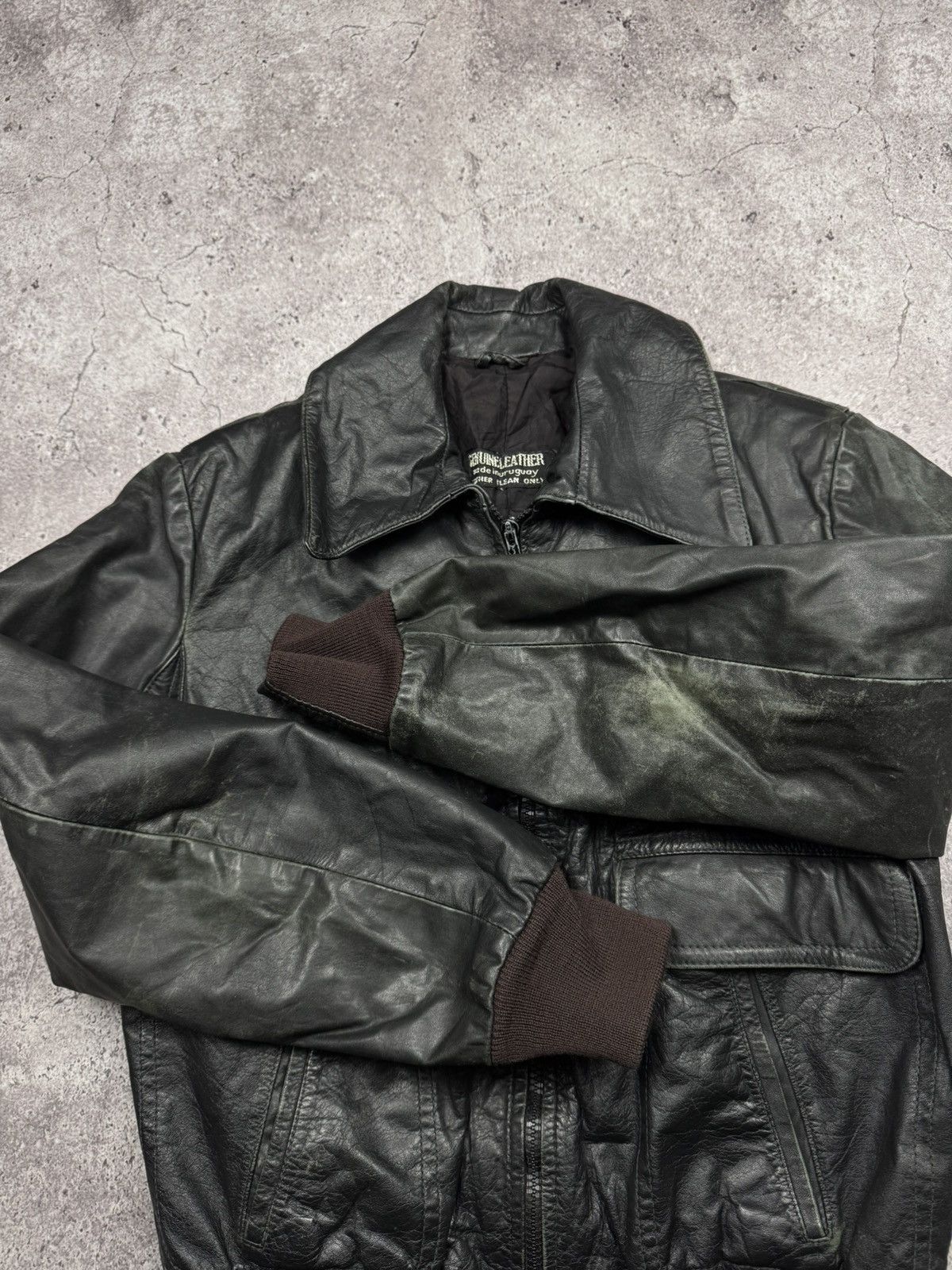 Japanese Brand Y2K Rick Owen’s Style Distressed Leather Bomber Jacket Japan Size US S / EU 44-46 / 1 - 4 Thumbnail