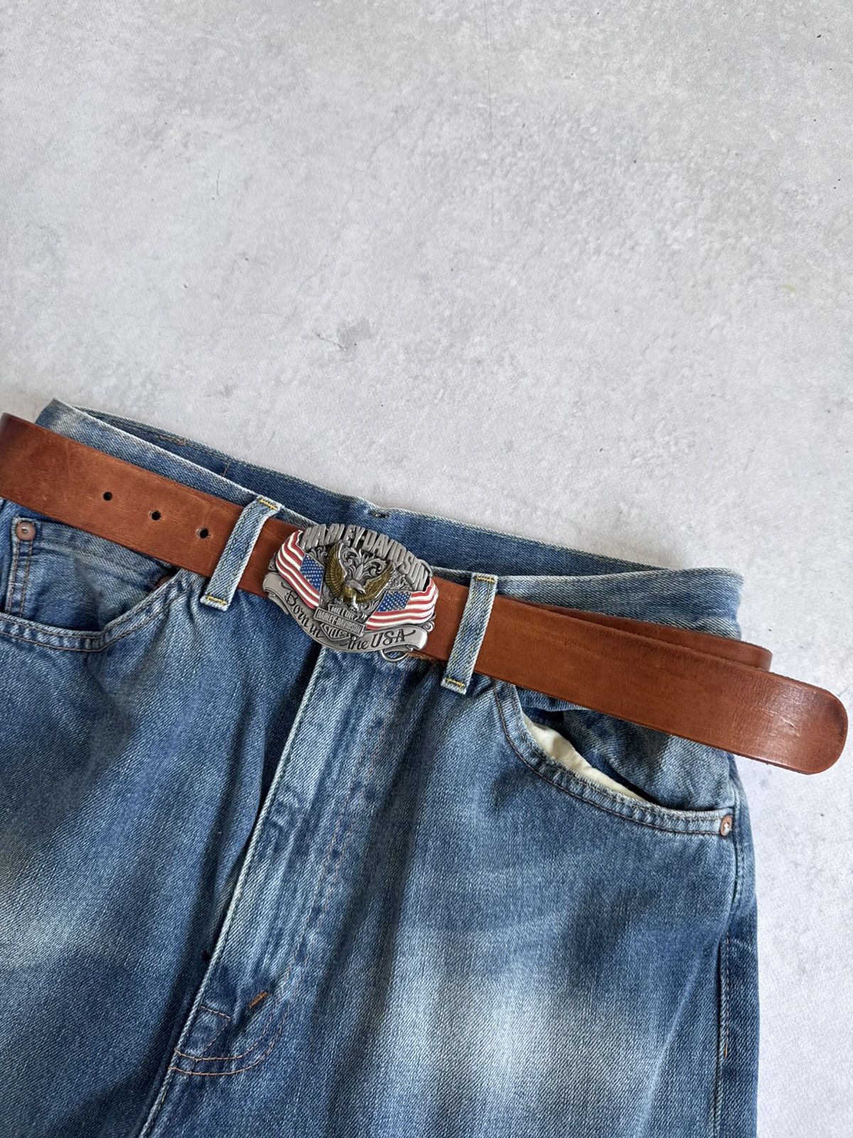 Harley Davidson Vintage Harley Davidson Leather Archive Metal Belt Moto USA Size ONE SIZE - 2 Thumbnail