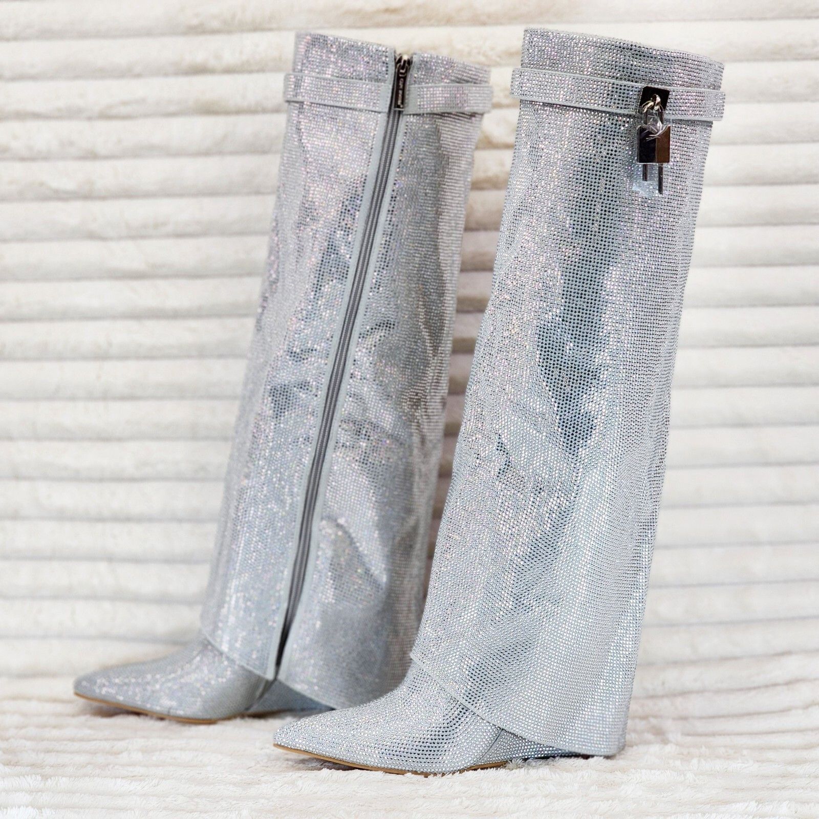 Other Super Sparkle Rhinestone Sharky Skirted Fold Over Wedge Heel Size US 6 / IT 36 - 8 Thumbnail