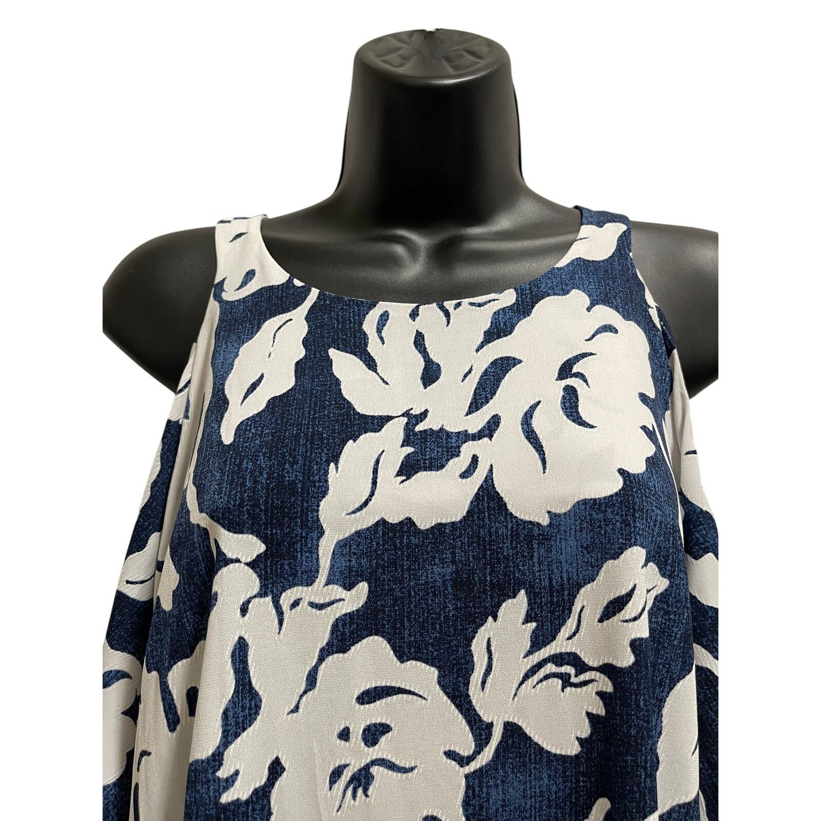 Other Inc Blue White Floral - Cold Shoulder Blouse - Large Size L / US 10 / IT 46 - 3 Thumbnail