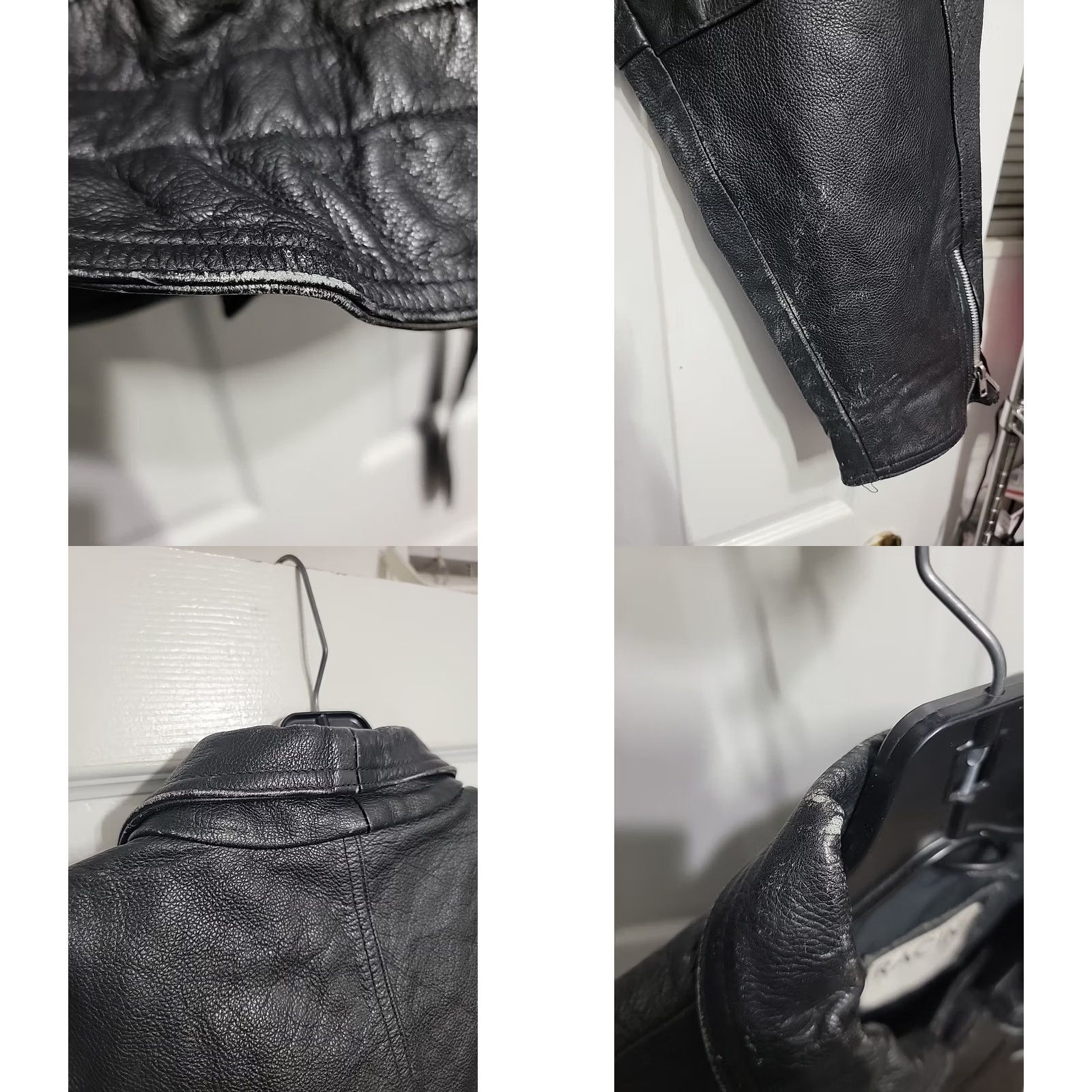 Vintage VINTAGE Racine by Peltex Leather Moto Jacket Mens M Black Distressed Leather 20 Chest 24.5 Length Size US M / EU 48-50 / 2 - 8 Thumbnail