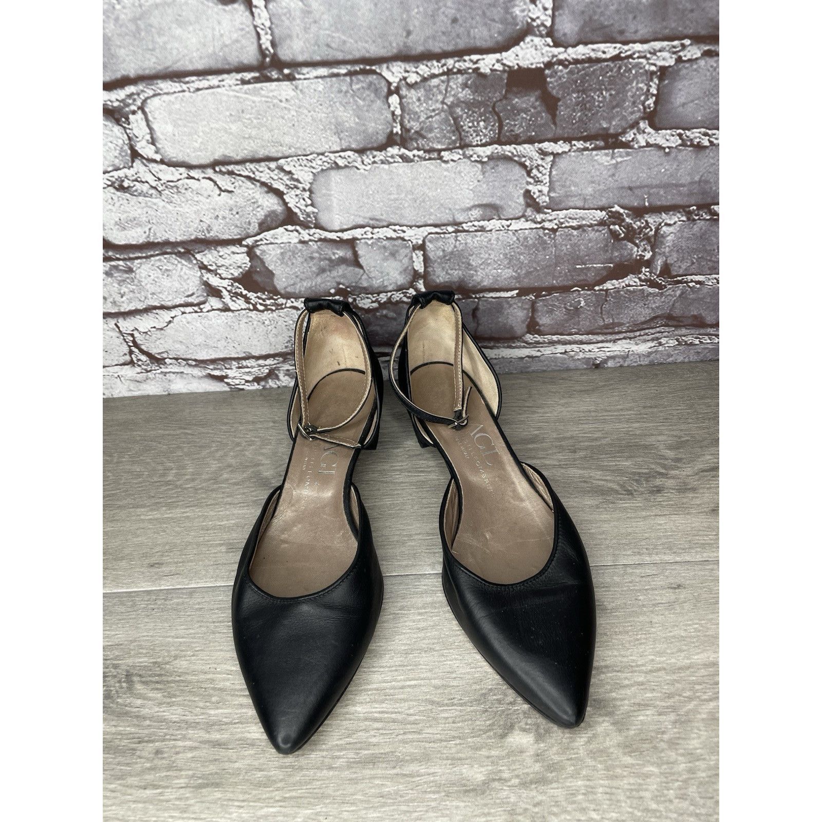 AGLINI AGL Attilio Giusti Leombruni Black Leather Pointed Strap Hee Size US 8.5 / IT 38.5 - 18 Thumbnail