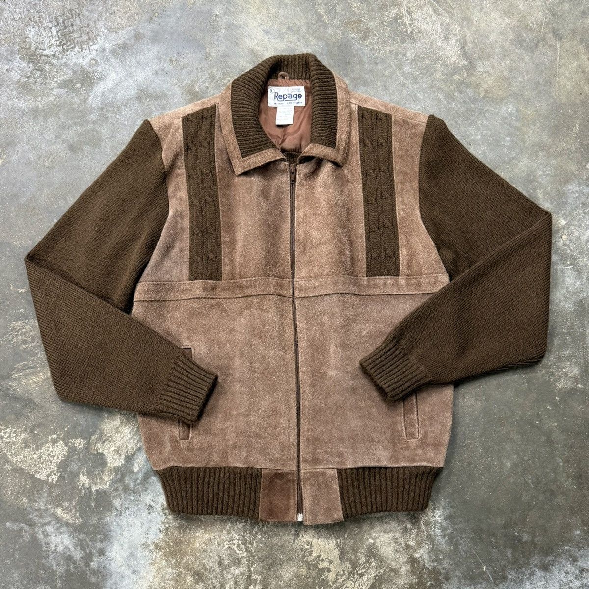 Sears Vintage 70s Repage Suede Knit Bomber Jacket Brown L Size US L / EU 52-54 / 3 - 2 Thumbnail
