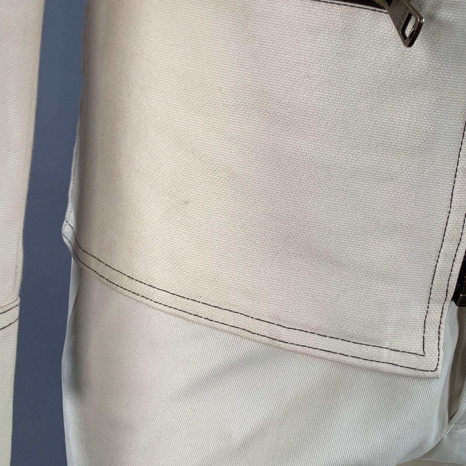 Gucci Size 36 Cream Contrast Stitch Cotton Western Zip Up Suit Size 36R - 8 Thumbnail