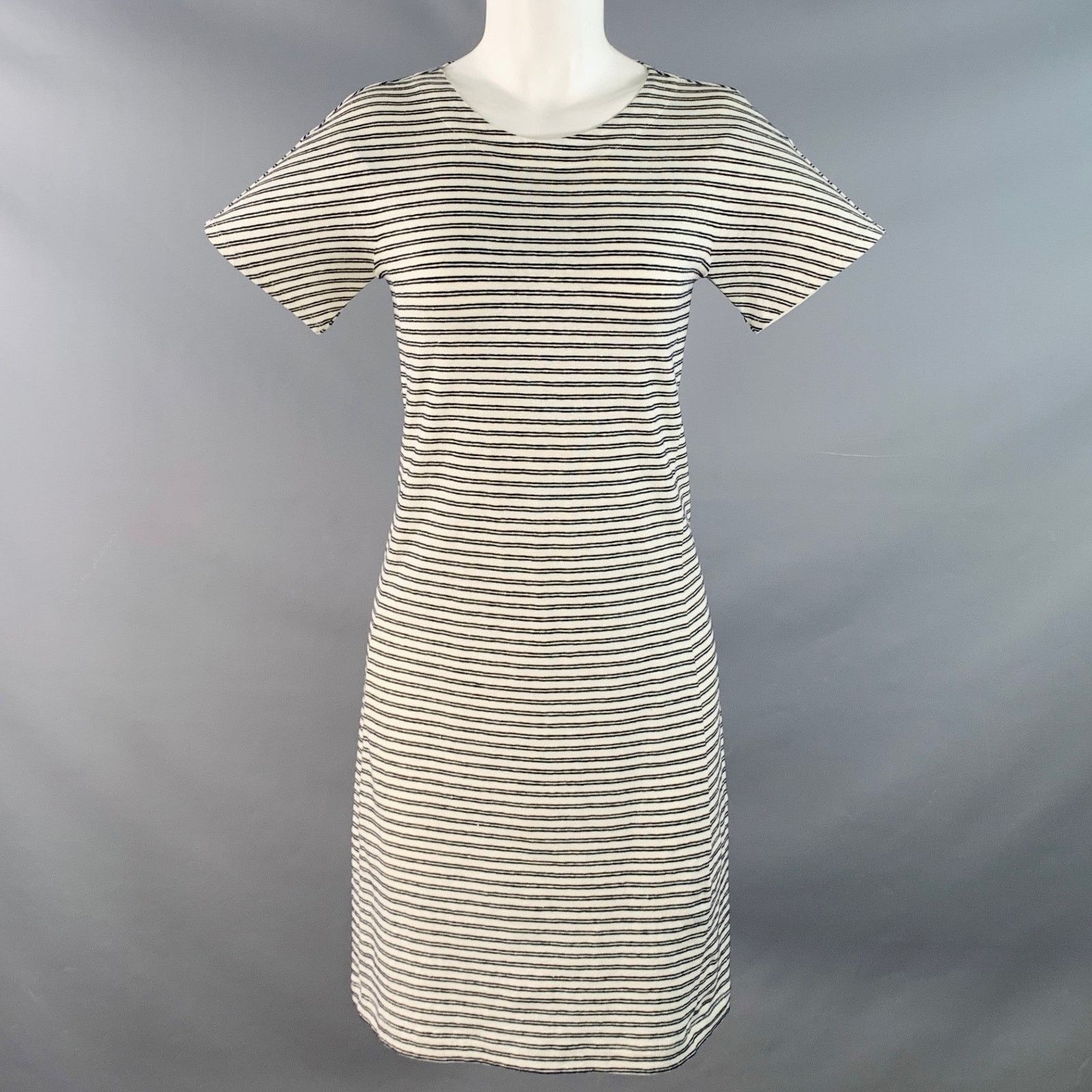 Theory THEORY Adiany B White Navy Linen Cotton Stripe T-Shirt Dress Size S / US 4 / IT 40 - 1 Thumbnail