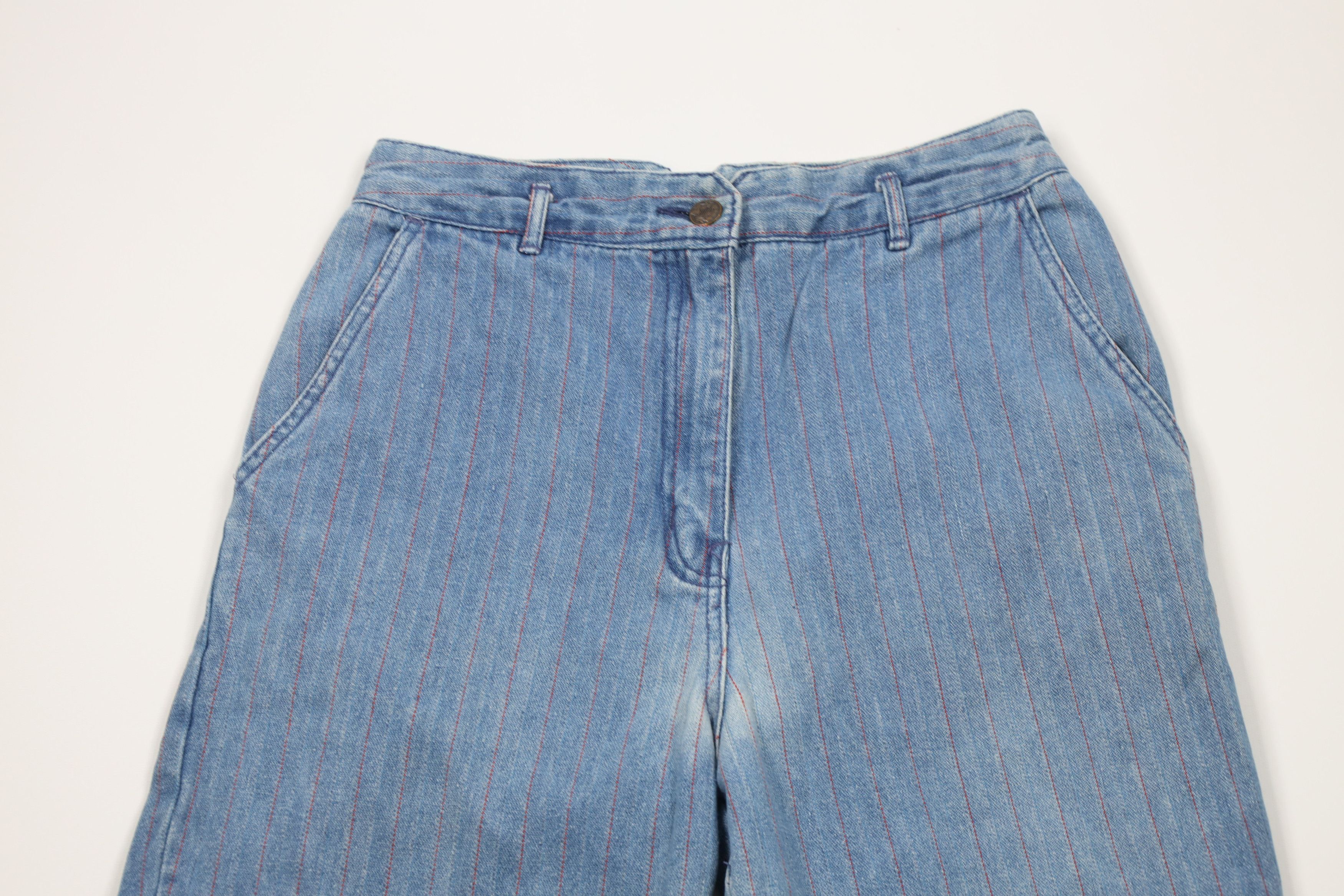 Vintage Vintage 90s Streetwear Distressed Pinstriped Denim Mom Jeans Size 34" / US 12 / IT 48 - 2 Thumbnail