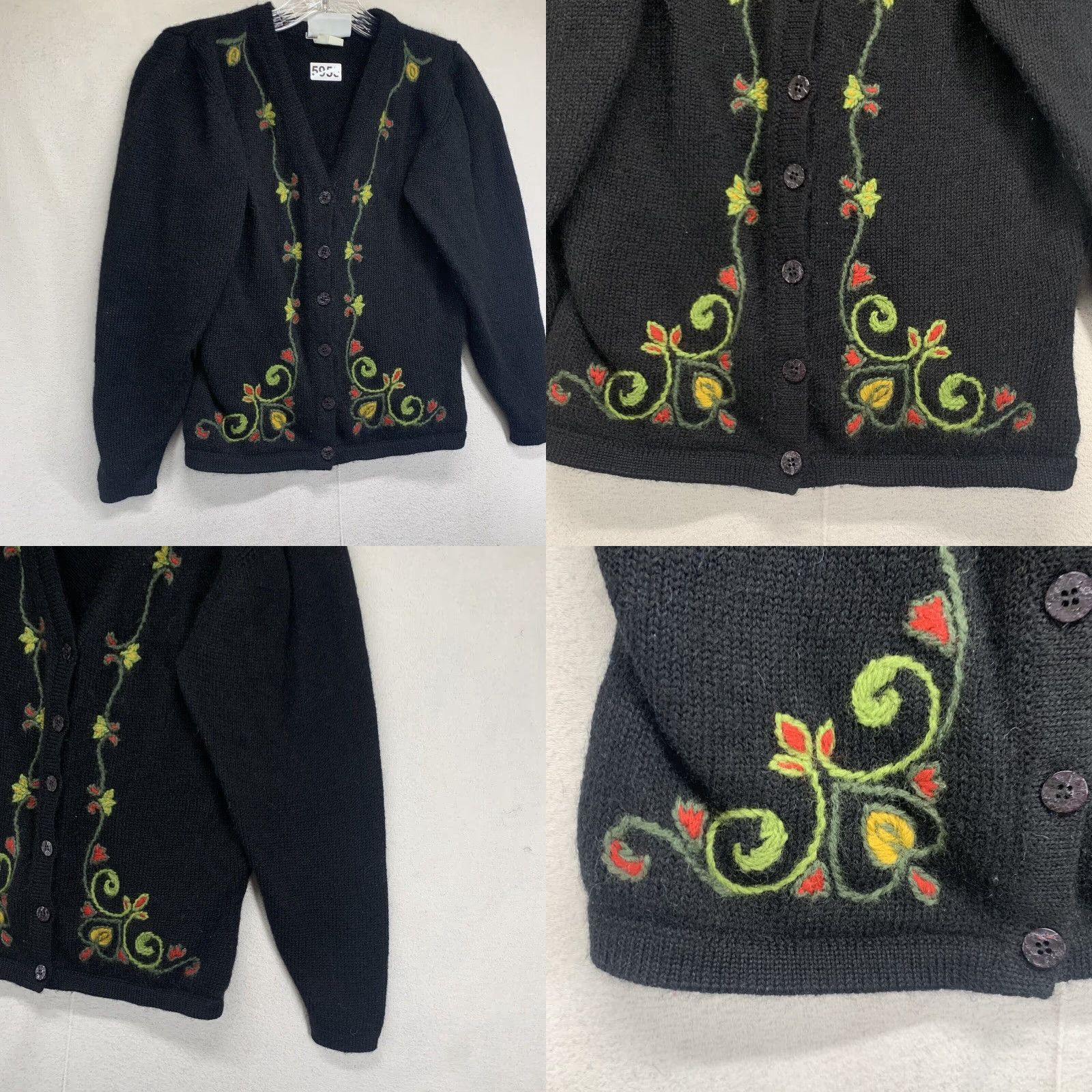 Laura Ashley VINTAGE Laura Ashley Wool Cardigan Sweater Women Size 6 Cropped Floral Embroidered Black Fall Winter Size M / US 6-8 / IT 42-44 - 8 Thumbnail