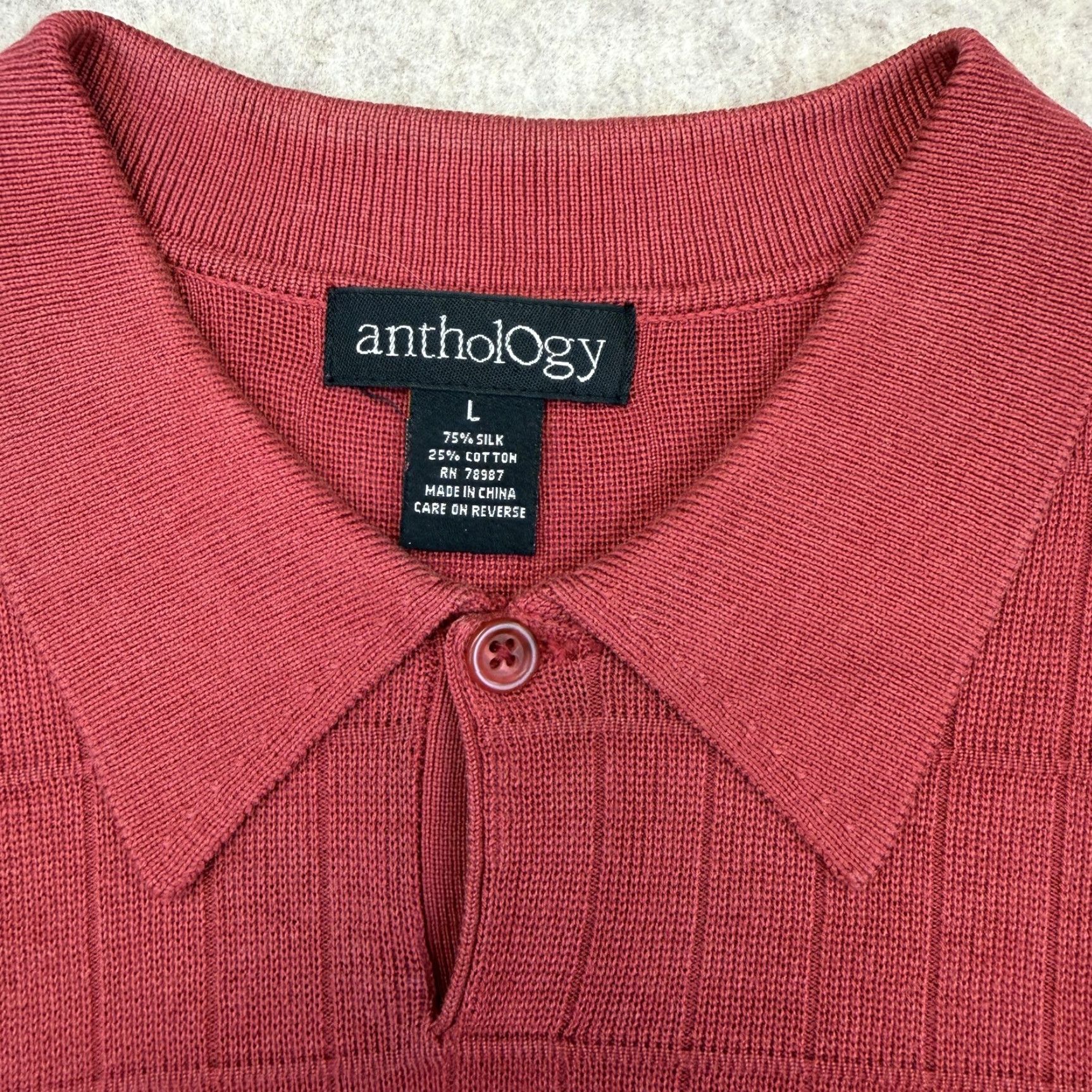 Vintage VINTAGE Anthology Sweater Mens Large Red Silk Cotton Collared Short Sleeve Knit Pullover Size US L / EU 52-54 / 3 - 3 Thumbnail