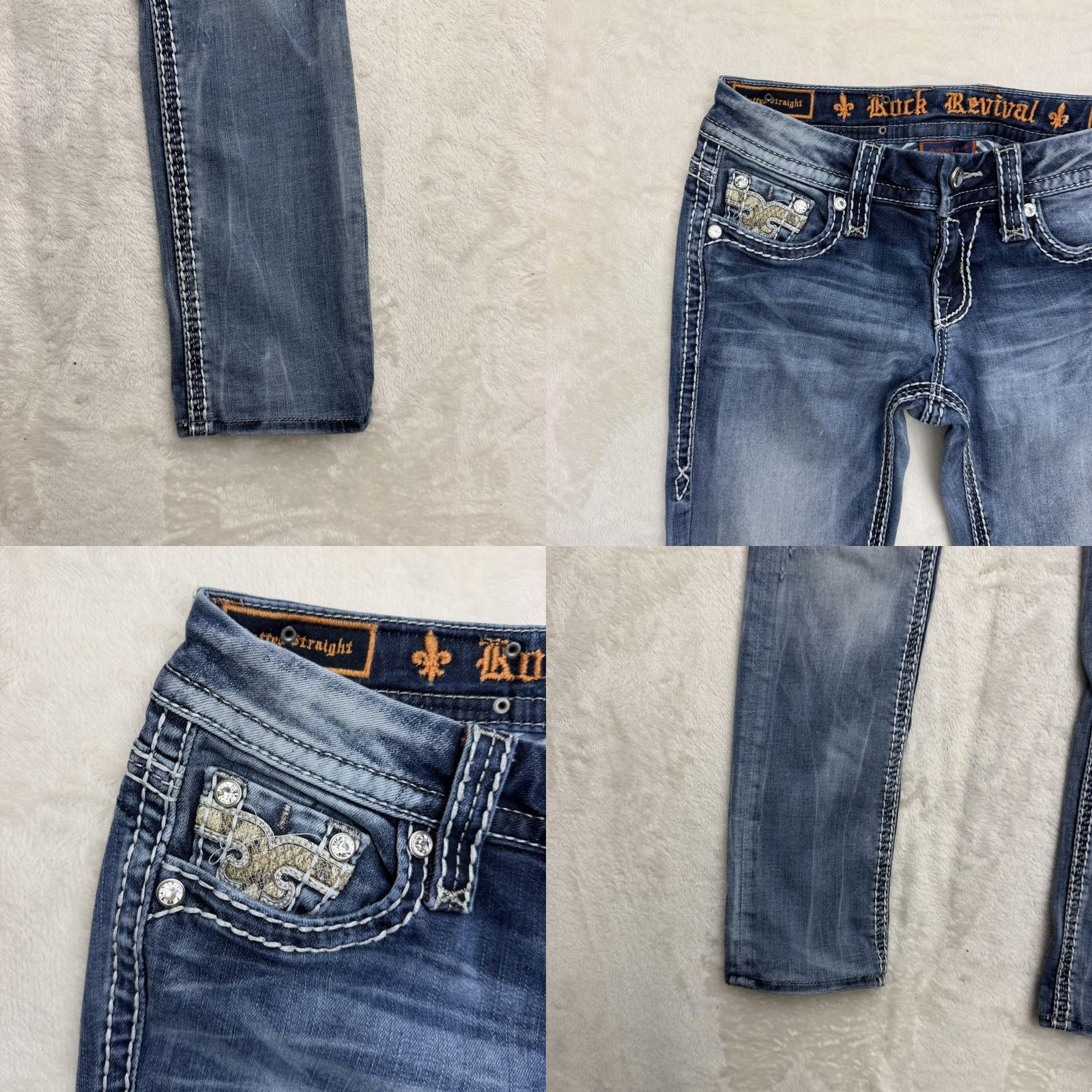 Vintage VINTAGE Rock Revival Nancy Jeans Womens 26x30 Blue Straight Distressed Embellished Denim Size 42" / US 20 - 9 Thumbnail