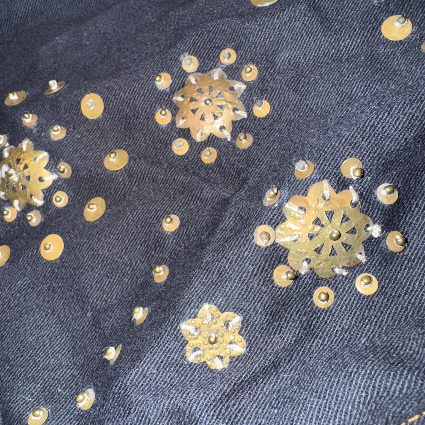 Denime Giclee Denim Jacket 30W Gold Lining & Gold Sequined Floral Embilsihed NWT Size 4XL / US 24-26 - 4 Thumbnail