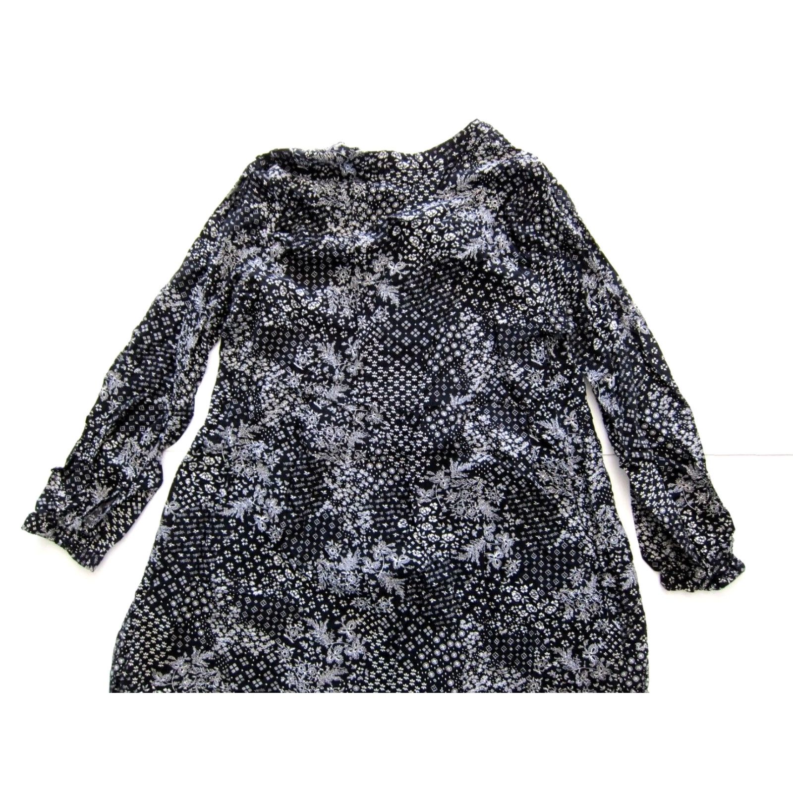 Old Navy Old Navy Floral Black White 100% Rayon Long Sleeve V-Neck Tunic Dress M Size M / US 6-8 / IT 42-44 - 6 Thumbnail
