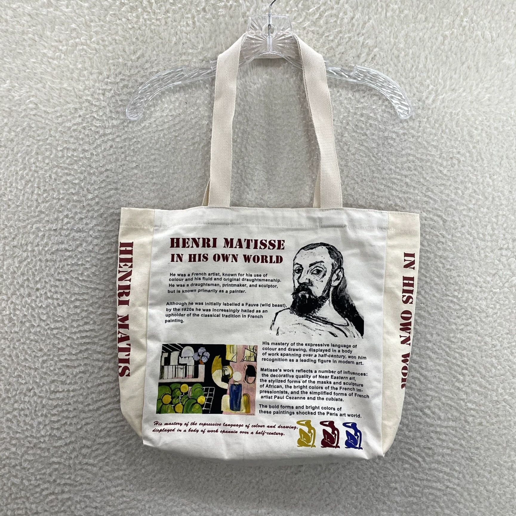Vintage Henri Matisse Art Print Canvas Tote Bag Grandma Cottagecore French Parisian Size ONE SIZE - 2 Thumbnail