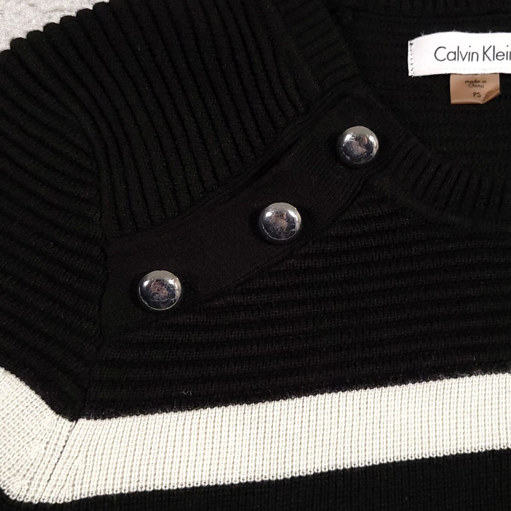 Calvin Klein Calvin Klein Sweater Dress PS Striped Black Knit 3/4 Sleeve Women Small Petite Knitted Knee Length Multicolor Striped Calf? Size S / US 4 / IT 40 - 5 Thumbnail