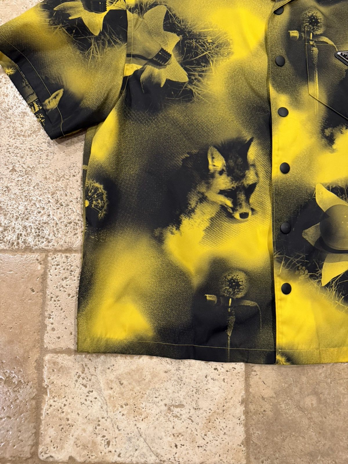 Prada Prada Abstract Fox-Print Yellow Nylon Yellow Bowling Shirt Size US L / EU 52-54 / 3 - 4 Thumbnail