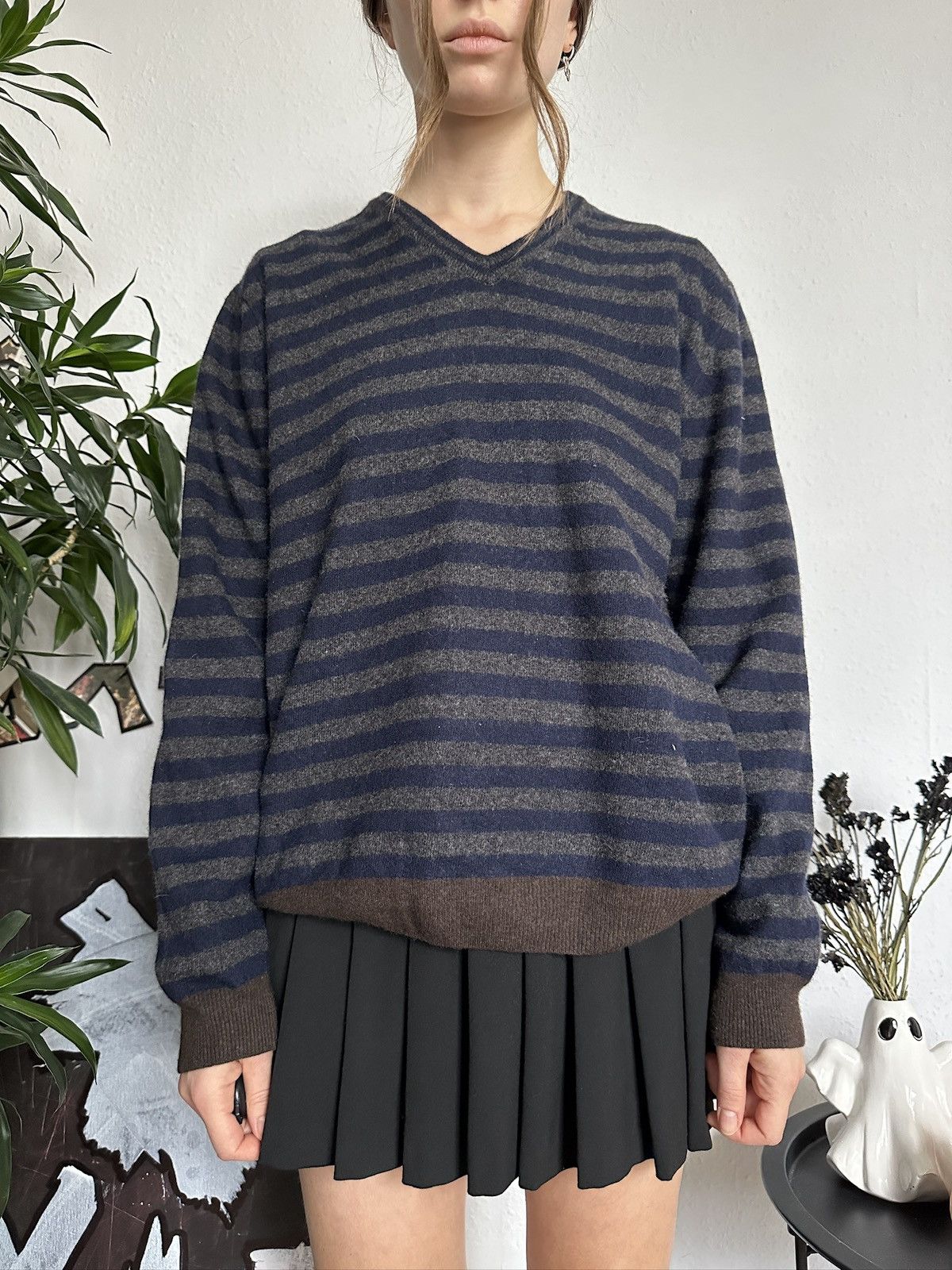 Massimo Dutti × Vintage Soft Preppy Wool Cashmere Stripes V-neck Pullover Size XL / US 12-14 / IT 48-50 - 5 Thumbnail