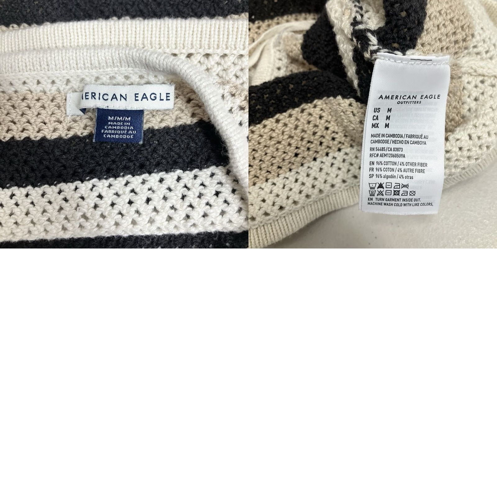 American Eagle Outfitters American Eagle Cropped Sweater Tank Top Striped Crochet Black White Tan Size M Women Size M / US 6-8 / IT 42-44 - 8 Thumbnail