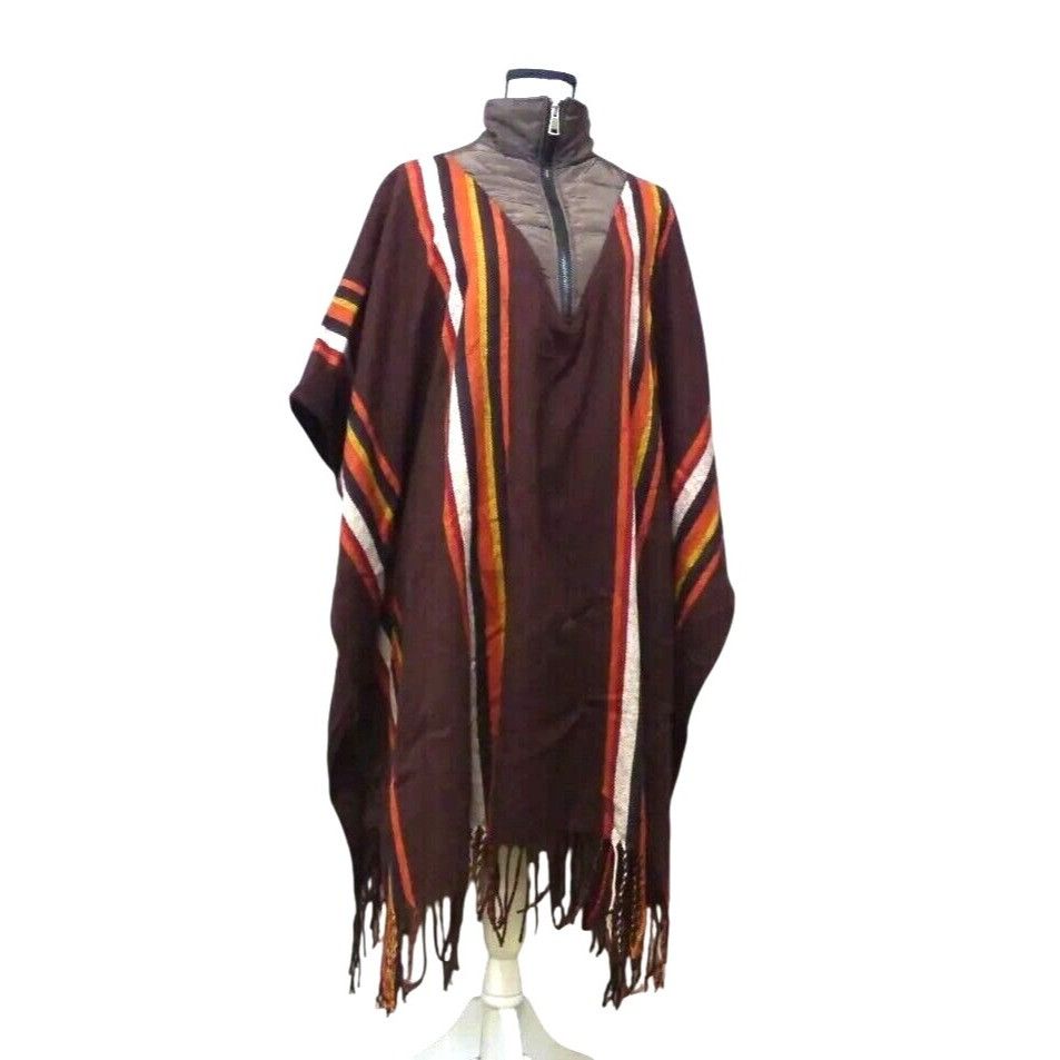 Steve Madden Steve Madden Striped Puff-neck, Poncho (Puffcho), Maroon Size ONE SIZE - 2 Thumbnail