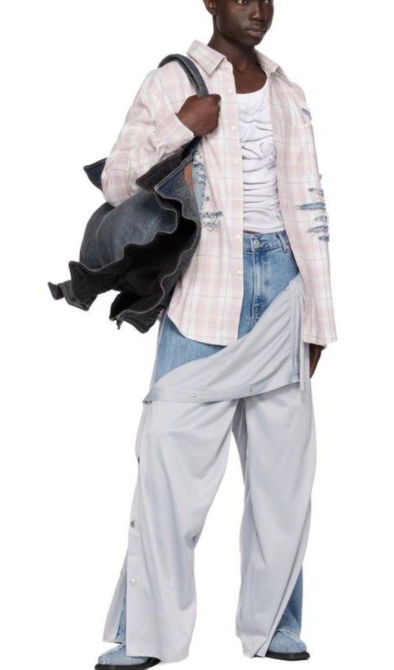 Y/Project Y/Project - Gray&Blue - Hybrid Denim - Snap Off - Sweatpants Size US 34 / EU 50 - 12 Thumbnail