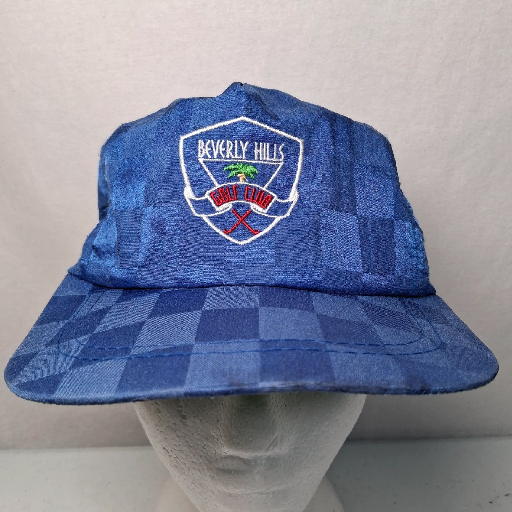 Vintage VINTAGE Beverly Hills Golf Club Cap Hat Blue Checkered One Size Men Adjustable Distressed Embroidered Strap Back 1990s California Size ONE SIZE - 6 Thumbnail