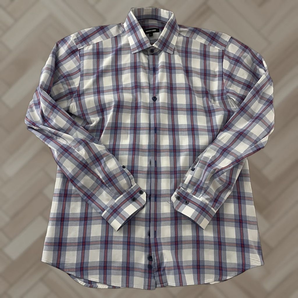 Jared Lang Jared Lang Plaid Shirt Button-Up Long Sleeve Men Large Blue White Red Colorful Cotton Size US L / EU 52-54 / 3 - 1 Thumbnail
