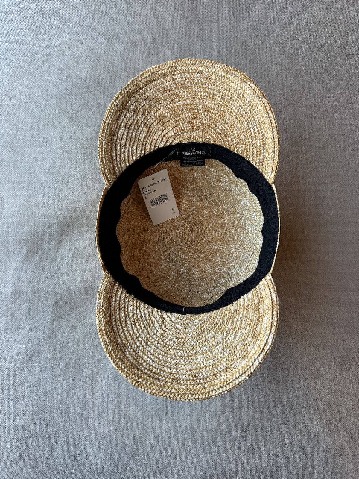 Chanel Chanel 19S Runway CHA-NEL Straw Leather Double Visor Hat Size ONE SIZE - 4 Thumbnail