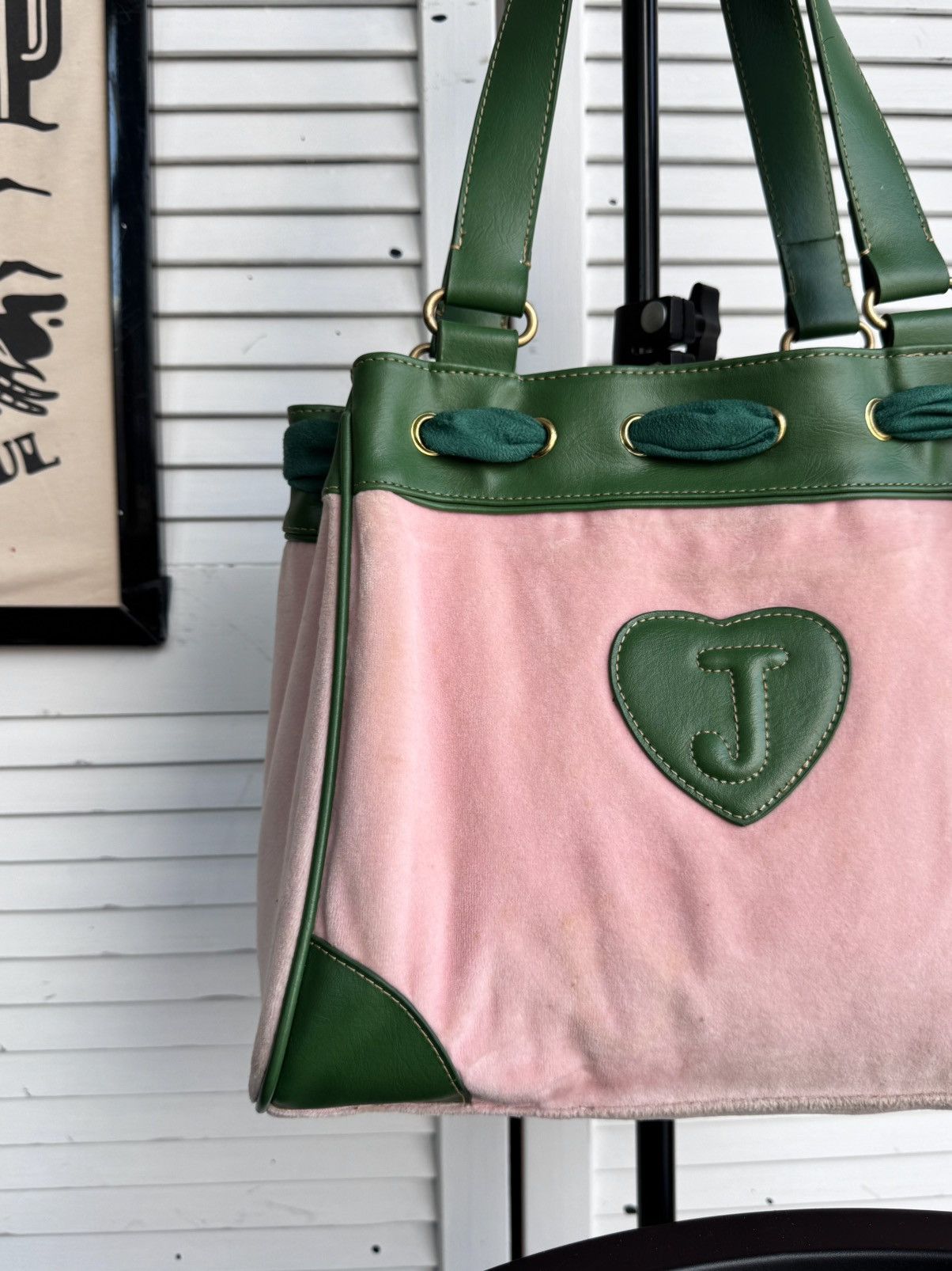 Juicy Couture Vintage Juicy Couture Daydreamer Velour Tote Bag Pink Green Size ONE SIZE - 13 Thumbnail
