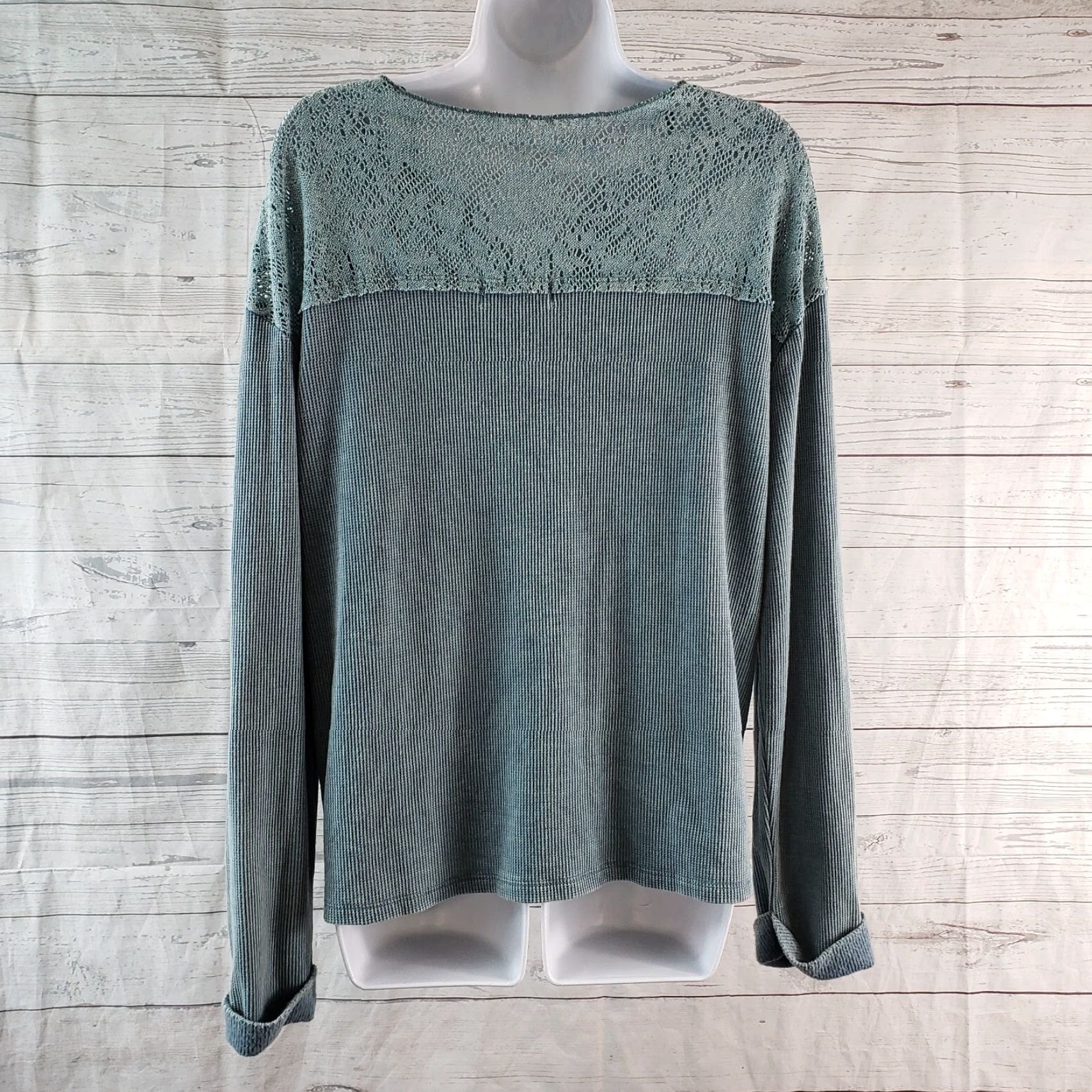 Vintage Knox Rose Womens Waffle Knit Top Sz Small Blue Long Sleeve Crochet Lace Shirt Womens Blouse BLUE Size S / US 4 / IT 40 - 4 Thumbnail