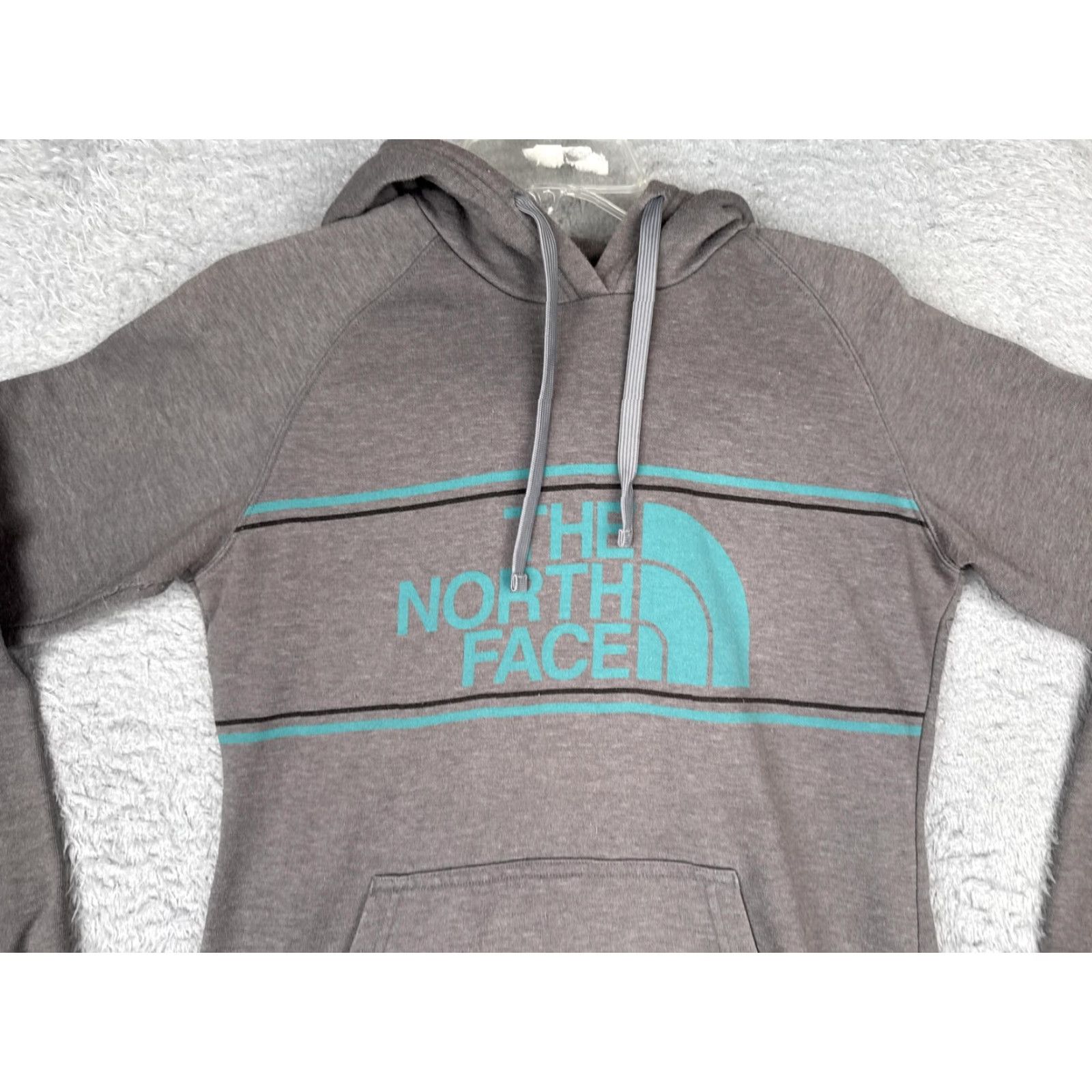The North Face The North Face Hoodie Womens Small Gray Teal Logo Pullover Fleece Sweatshirt Size S / US 4 / IT 40 - 4 Thumbnail