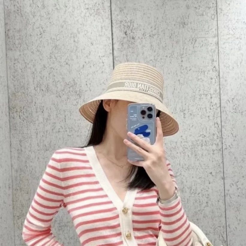 Christian Dior Monsieur Christian Dior may671 Logo Lettered Woven Straw Hat 57 Size ONE SIZE - 1 Thumbnail