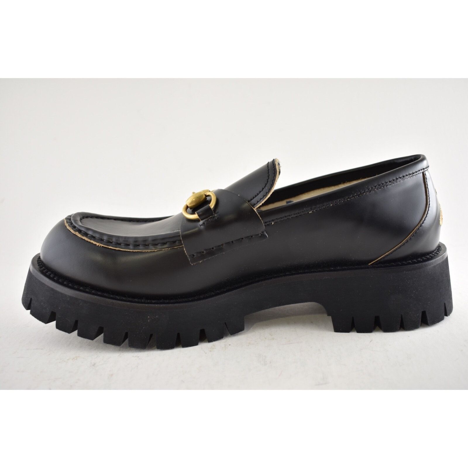 Gucci Gucci Cordovan Black Leather Horsebit Lug Sole Flat Platform Size US 8.5 / IT 38.5 - 13 Thumbnail