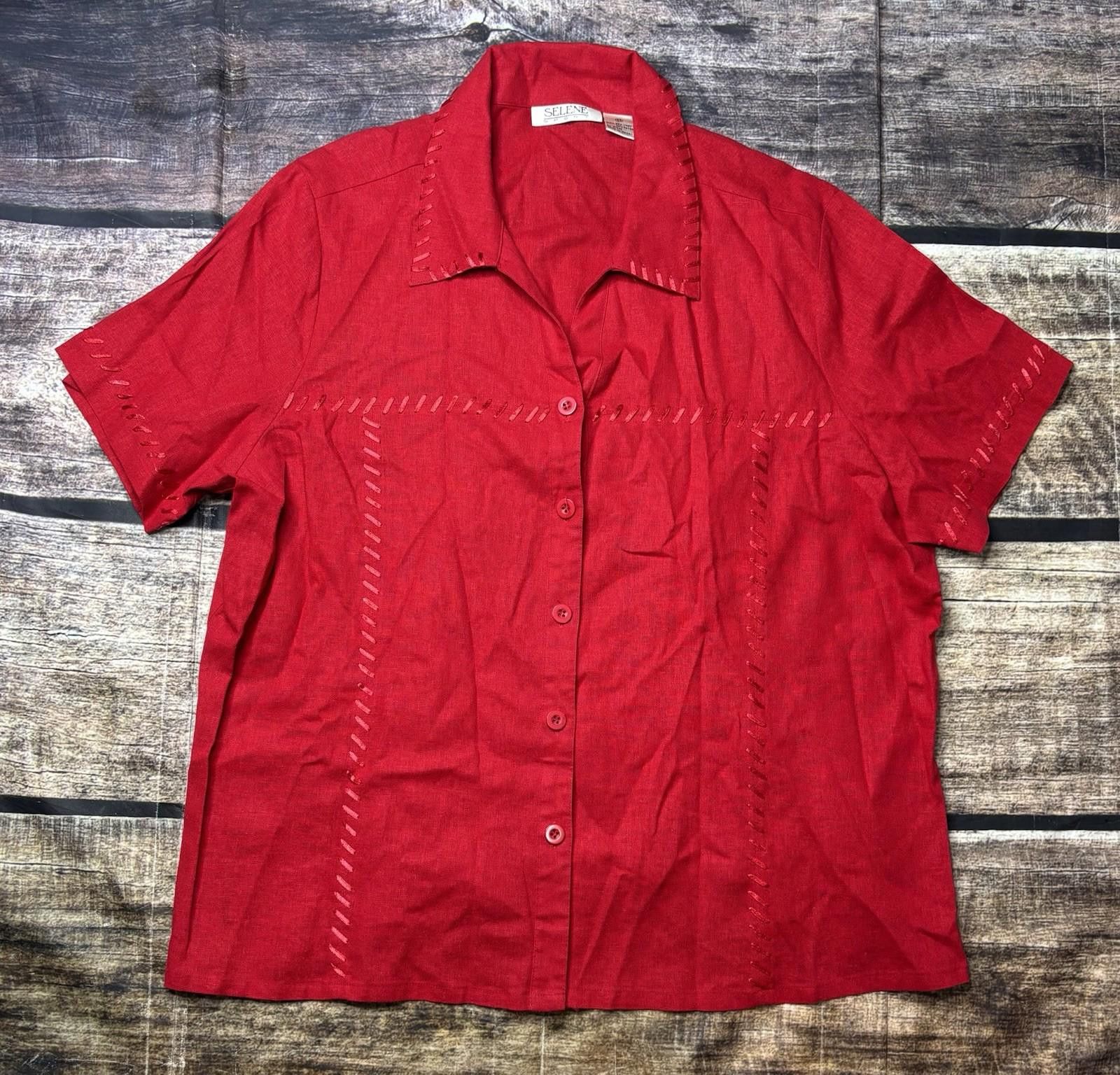 Other Selene Sport Top Womens 2XL Linen Blend Embroidered Red Size XXL / US 16-18 / IT 52-54 - 1 Thumbnail