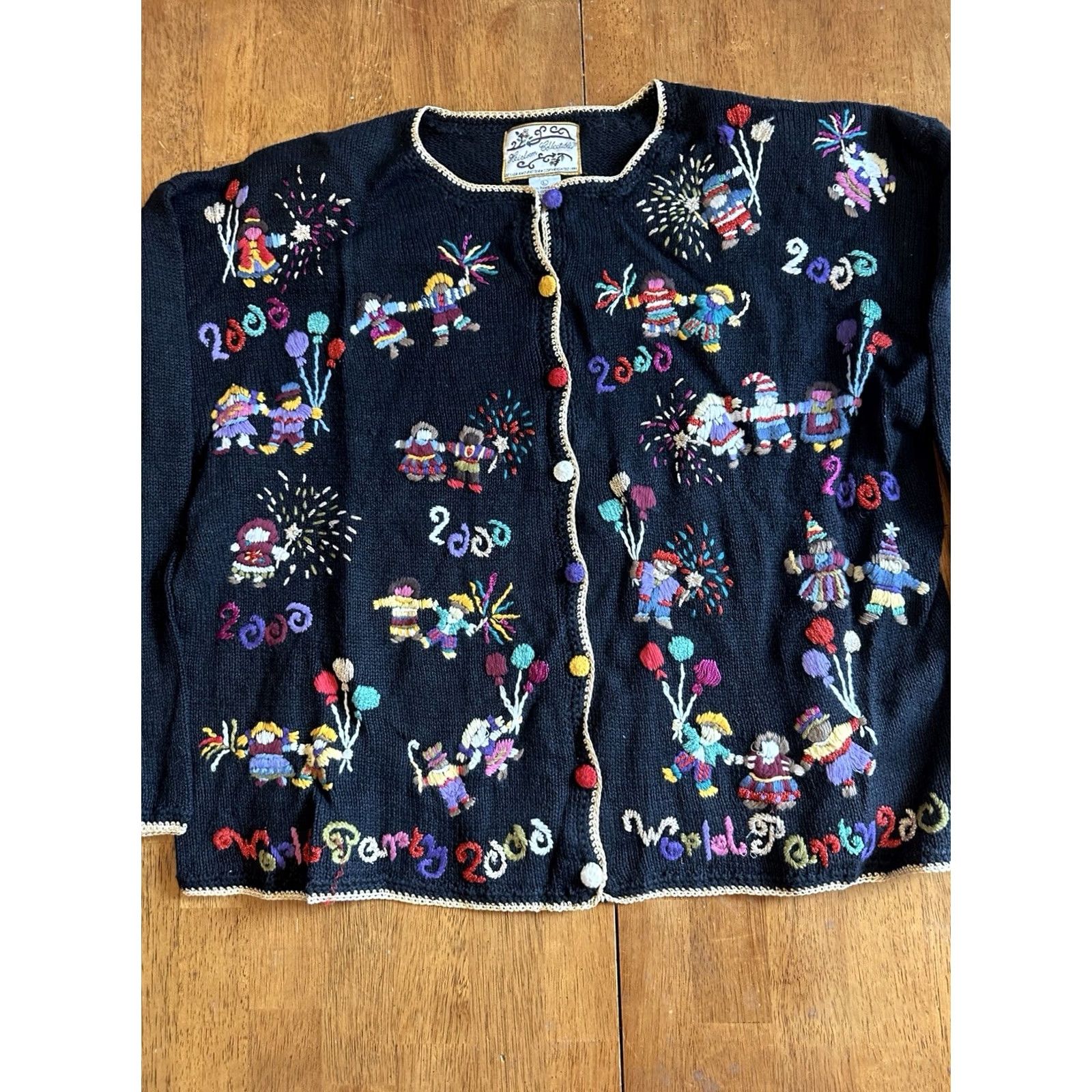Vintage VINTAGE Heirloom Collectibles Cardigan Sweater New Year 2000 Embroidered Large Black Womens Size L / US 10 / IT 46 - 2 Thumbnail