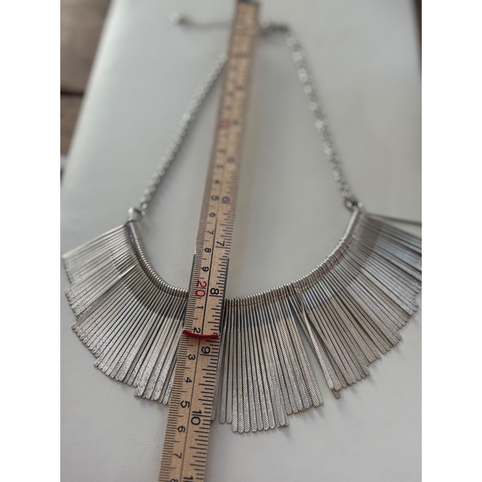 Other Silver Fringe Statement Necklace With Adjustable Chain & Lob Size ONE SIZE - 5 Thumbnail