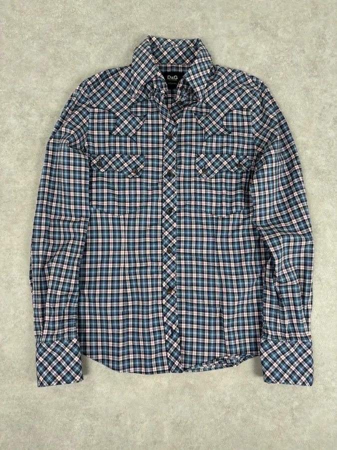 Dolce & Gabbana AW2011 Dolce & Gabbana Blue Plaid Cotton Western Shirt Size US S / EU 44-46 / 1 - 1 Thumbnail
