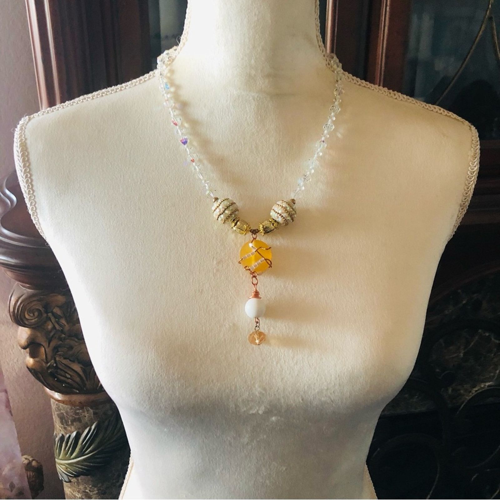 Handmade Handcrafted repurpose wired pendant faceted crystal necklace Size ONE SIZE - 5 Thumbnail