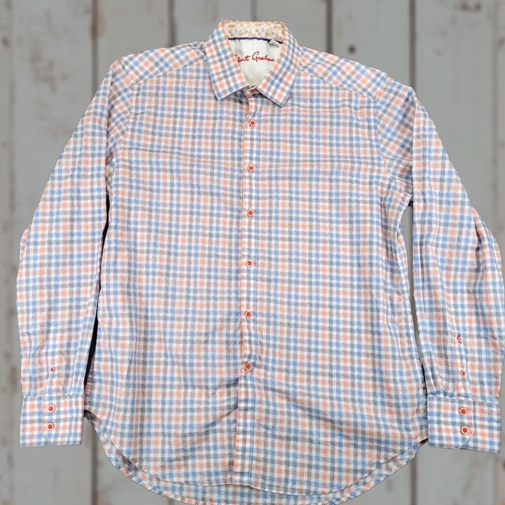 Robert Graham Robert Graham Mens Plaid Button Up Shirt Long Sleeve Blue Size XL Size US XXL / EU 58 / 5 - 1 Thumbnail