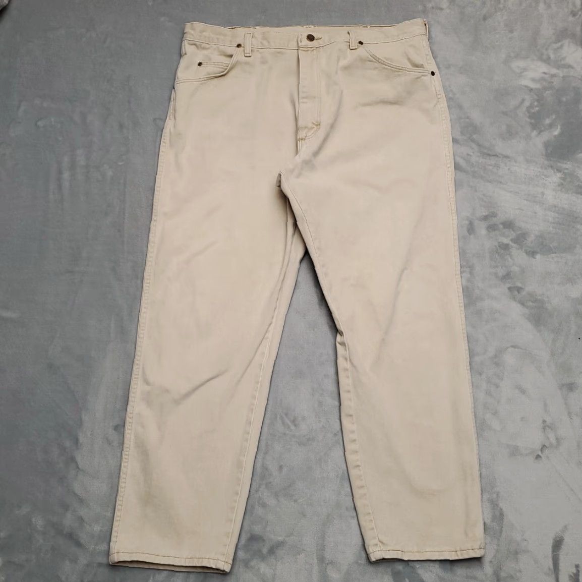 Wrangler VINTAGE Wrangler Jeans Men 40x30 Beige Denim Twill Rugged Wear Work Pant Made in USA Size US 40 / EU 56 - 2 Thumbnail