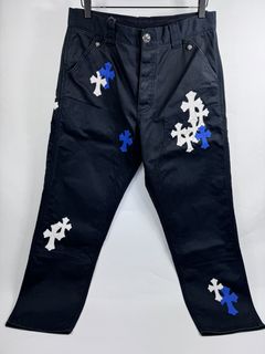 Chrome Hearts White & Blue Leather Cross Patches Jeans - SRM – SHENGLI ROAD  MARKET