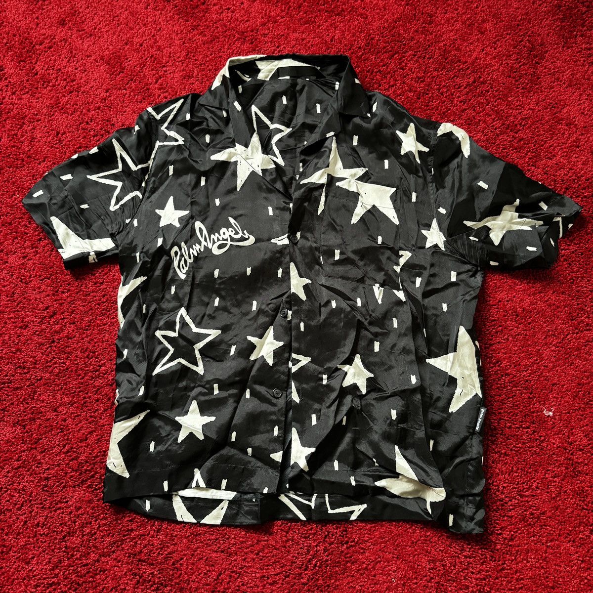 image of Palm Angels Men’S Night Sky Bowling Shirt Size 48 M/l in Black, Men's
