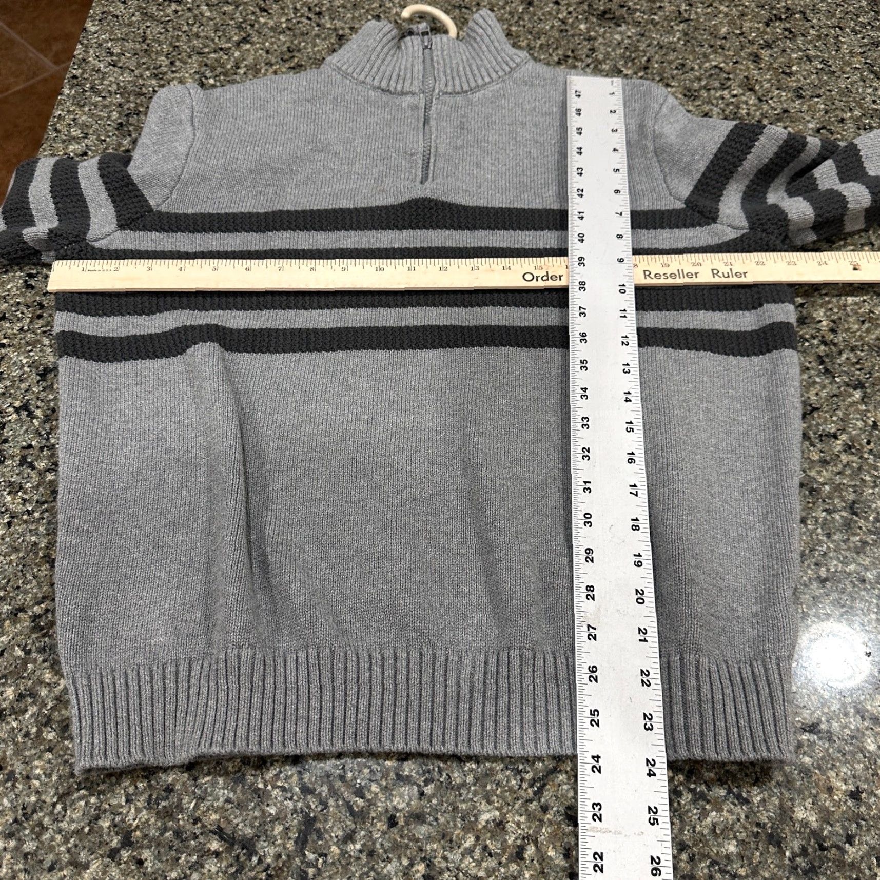 Vintage Tahari Sweater Womens XL Gray 100% Cotton Striped Pullover Mock Neck Long Sleeve Casual Preppy Academia) Size XL / US 12-14 / IT 48-50 - 3 Thumbnail