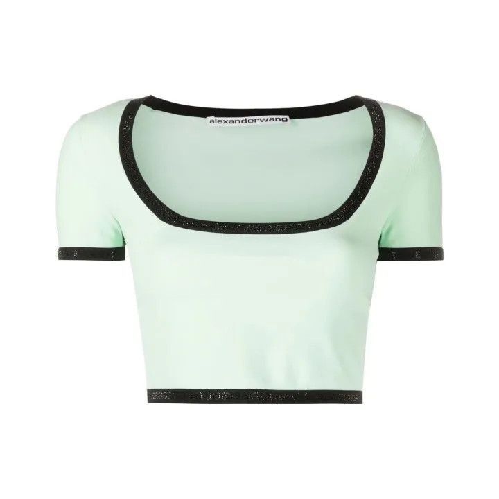 Alexander Wang Logo Cropped T-Shirt in Mint Green -