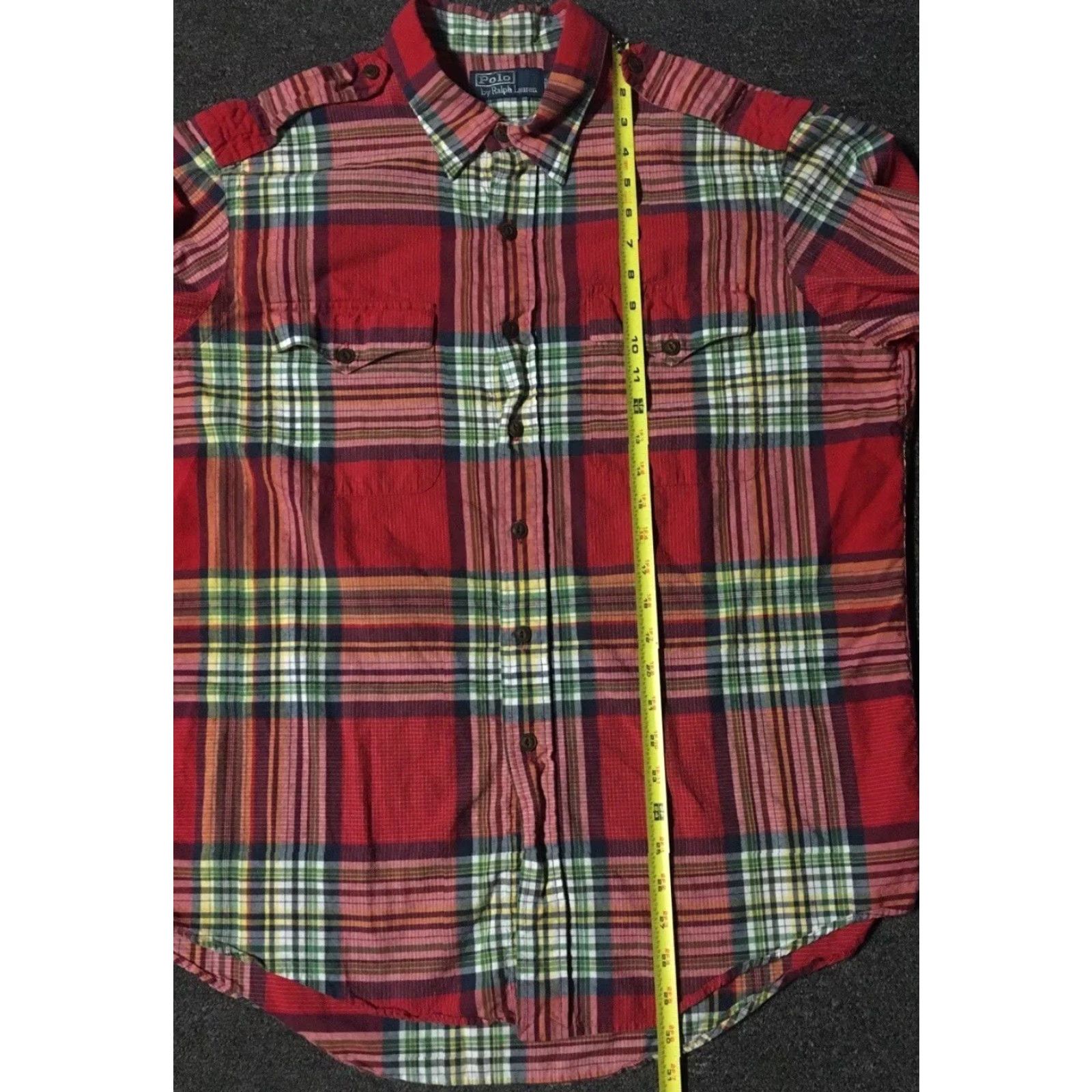 Polo Ralph Lauren VINTAGE Polo Ralph Lauren Shirt XL Red Flannel Patchwork Button-Up Cowboy Army Epaulette 90s 80s Mens Size US XL / EU 56 / 4 - 5 Thumbnail