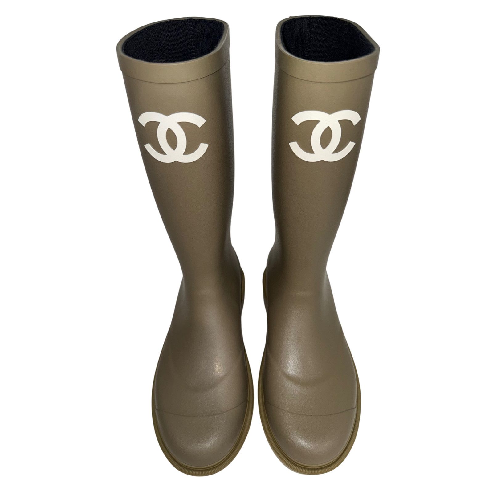 Chanel Dark Beige Moss Green White CC Logo High Rubber Rain Boot 42 Size US 12 / IT 42 - 5 Thumbnail
